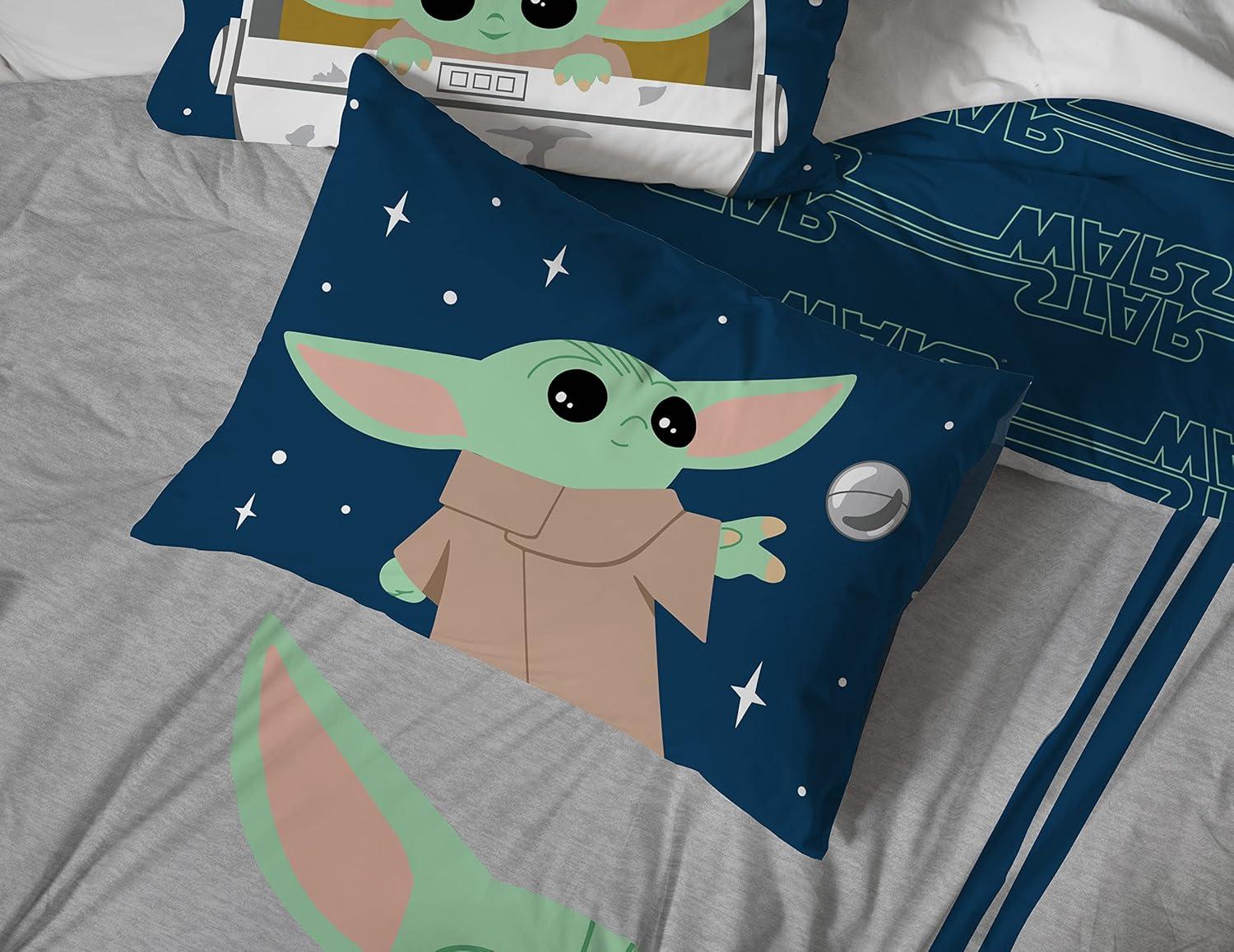 imageJay Franco Bluey amp Bingo Twin Comforter Set 5 Piece Bed Set Includes Sheet Set amp Pillow Covers Super Soft Clouds amp Stars Kids BeddingGray Mandalorian