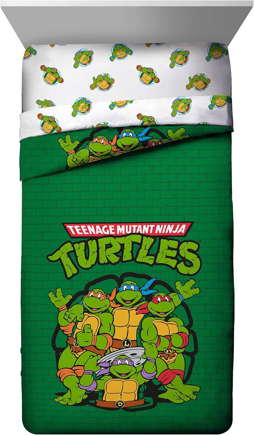 imageJay Franco Bluey amp Bingo Twin Comforter Set 5 Piece Bed Set Includes Sheet Set amp Pillow Covers Super Soft Clouds amp Stars Kids BeddingGreen Tmnt