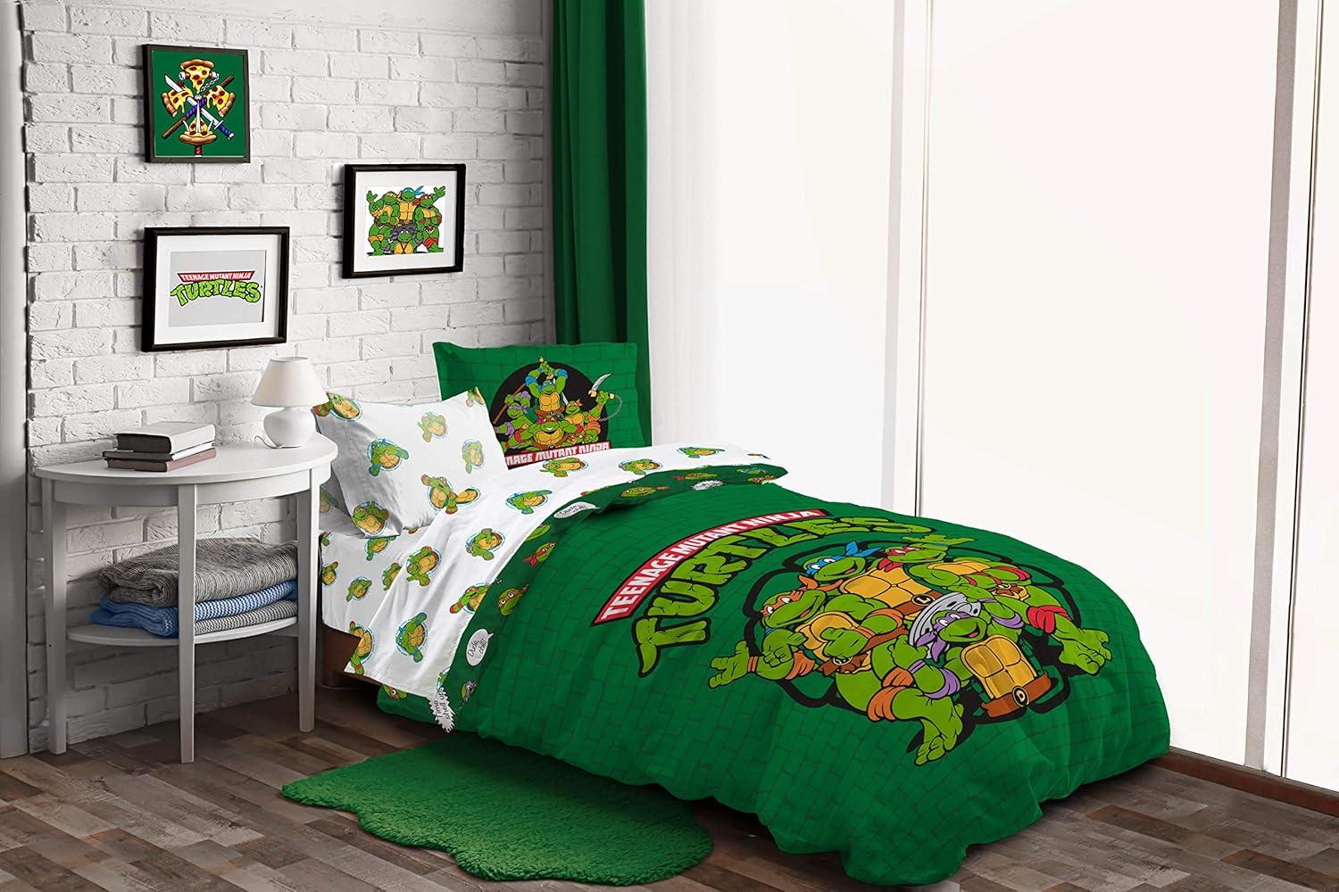 imageJay Franco Bluey amp Bingo Twin Comforter Set 5 Piece Bed Set Includes Sheet Set amp Pillow Covers Super Soft Clouds amp Stars Kids BeddingGreen Tmnt