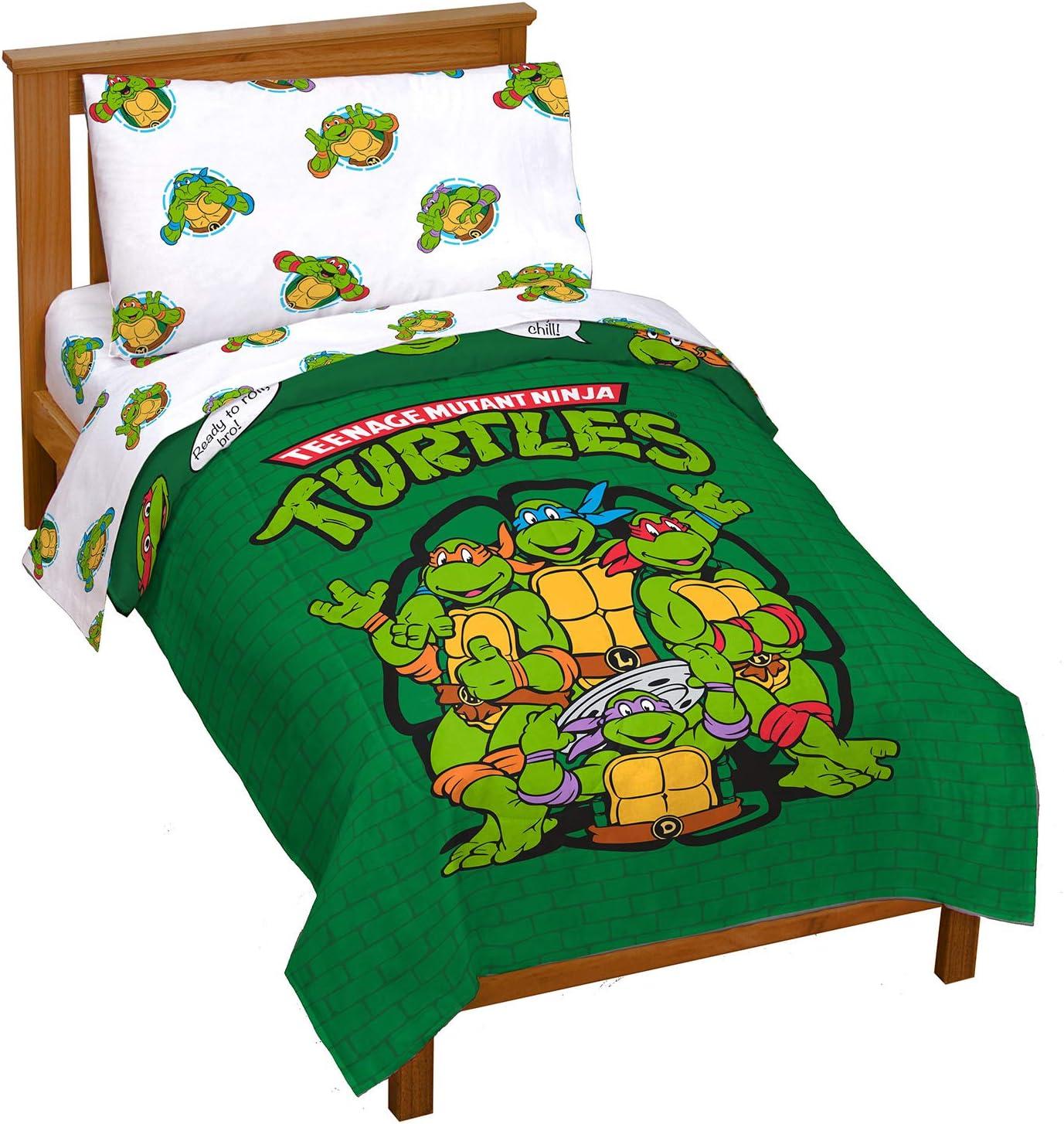 imageJay Franco Bluey amp Bingo Twin Comforter Set 5 Piece Bed Set Includes Sheet Set amp Pillow Covers Super Soft Clouds amp Stars Kids BeddingGreen Tmnt