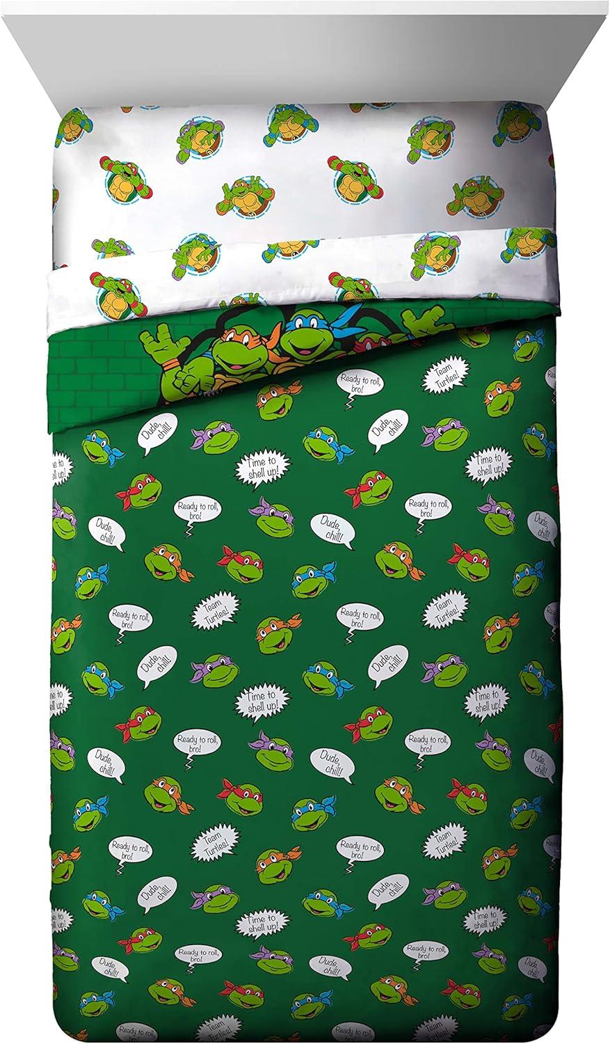 imageJay Franco Bluey amp Bingo Twin Comforter Set 5 Piece Bed Set Includes Sheet Set amp Pillow Covers Super Soft Clouds amp Stars Kids BeddingGreen Tmnt
