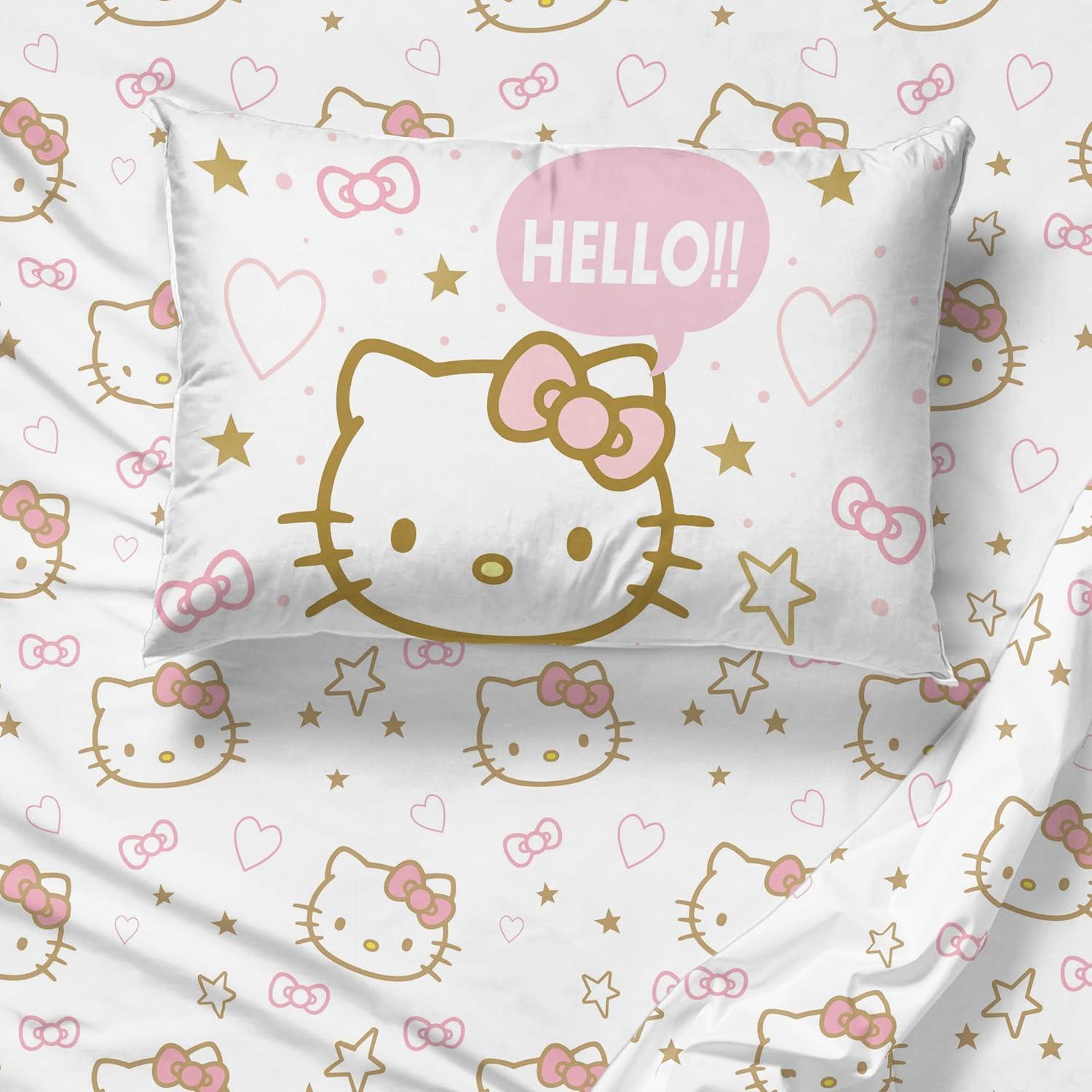 imageJay Franco Bluey amp Bingo Twin Comforter Set 5 Piece Bed Set Includes Sheet Set amp Pillow Covers Super Soft Clouds amp Stars Kids BeddingPink Hello Kitty