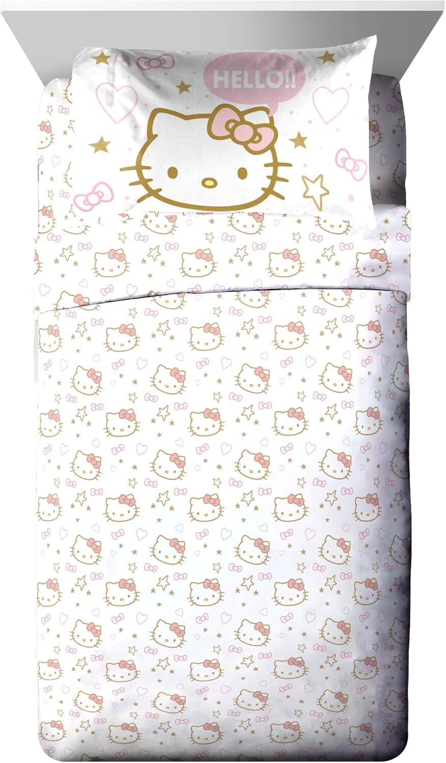imageJay Franco Bluey amp Bingo Twin Comforter Set 5 Piece Bed Set Includes Sheet Set amp Pillow Covers Super Soft Clouds amp Stars Kids BeddingPink Hello Kitty