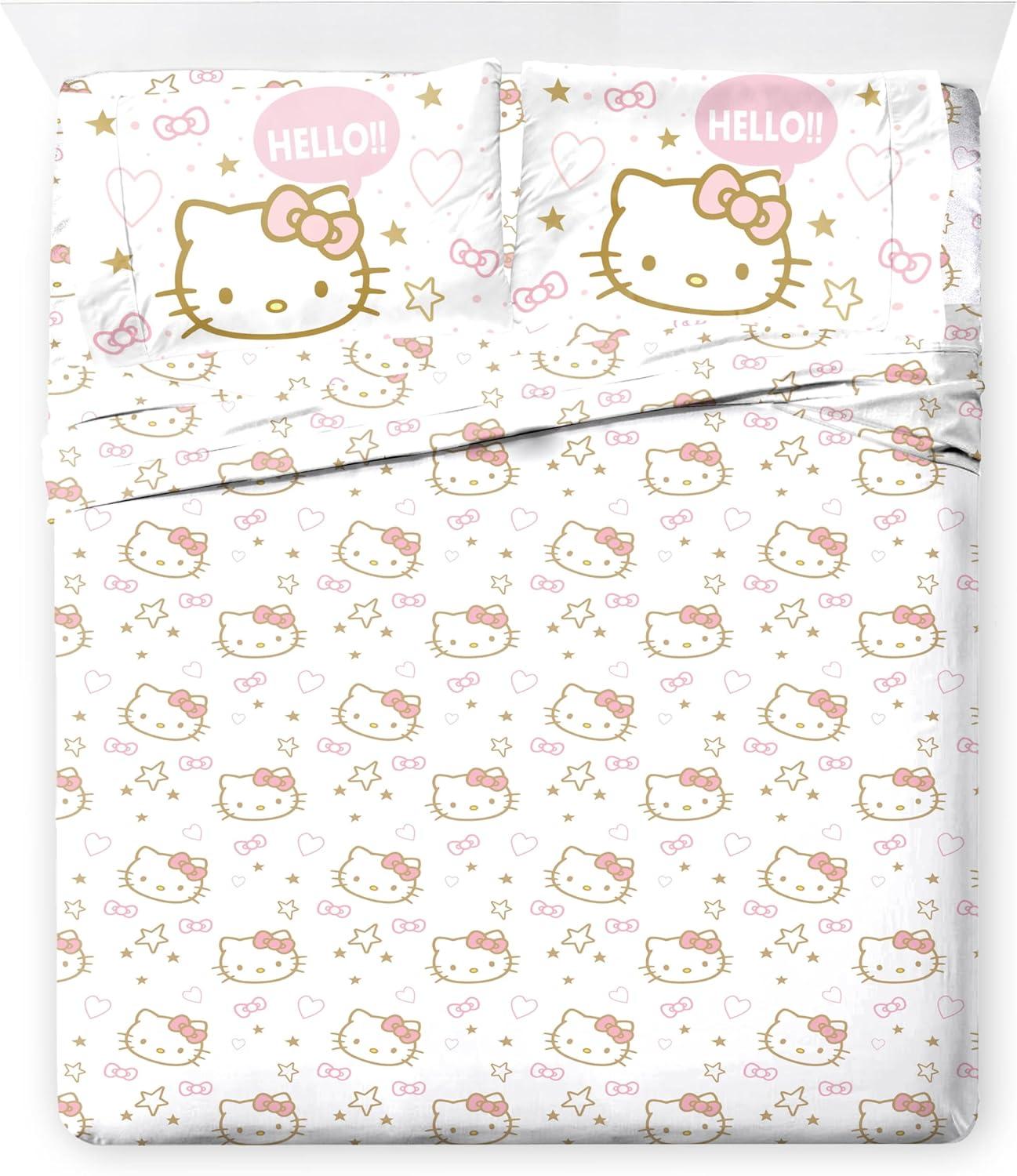 imageJay Franco Bluey amp Bingo Twin Comforter Set 5 Piece Bed Set Includes Sheet Set amp Pillow Covers Super Soft Clouds amp Stars Kids BeddingPink Hello Kitty