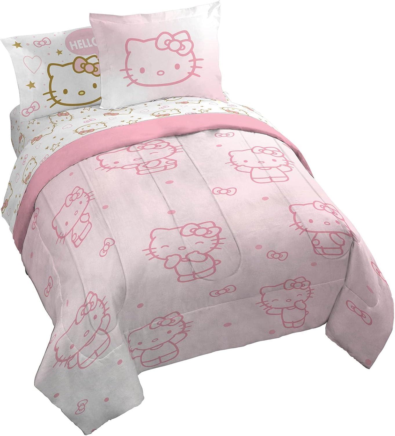 imageJay Franco Bluey amp Bingo Twin Comforter Set 5 Piece Bed Set Includes Sheet Set amp Pillow Covers Super Soft Clouds amp Stars Kids BeddingPink Hello Kitty