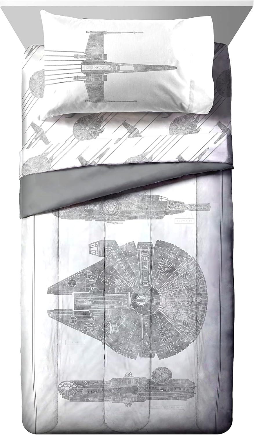 imageJay Franco Bluey amp Bingo Twin Comforter Set 5 Piece Bed Set Includes Sheet Set amp Pillow Covers Super Soft Clouds amp Stars Kids BeddingWhite Star Wars