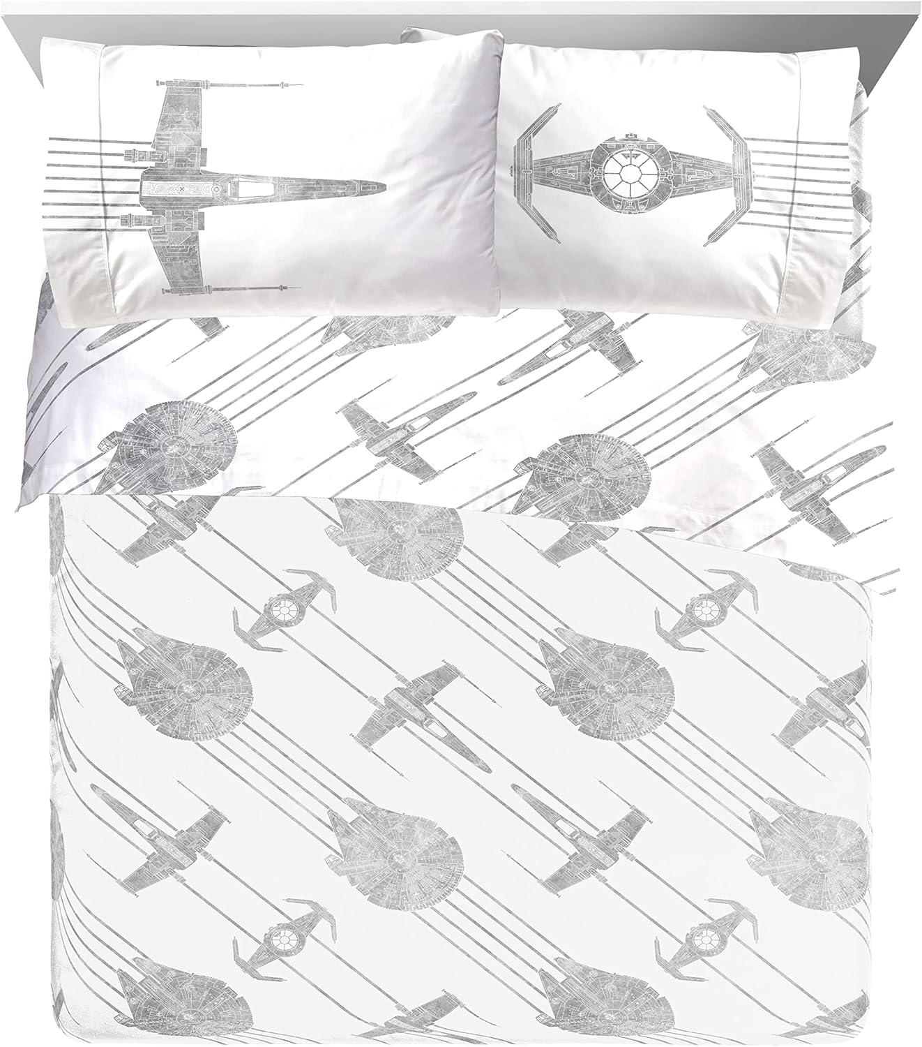 imageJay Franco Bluey amp Bingo Twin Comforter Set 5 Piece Bed Set Includes Sheet Set amp Pillow Covers Super Soft Clouds amp Stars Kids BeddingWhite Star Wars