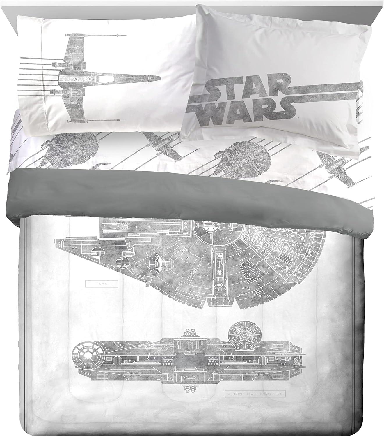 imageJay Franco Bluey amp Bingo Twin Comforter Set 5 Piece Bed Set Includes Sheet Set amp Pillow Covers Super Soft Clouds amp Stars Kids BeddingWhite Star Wars