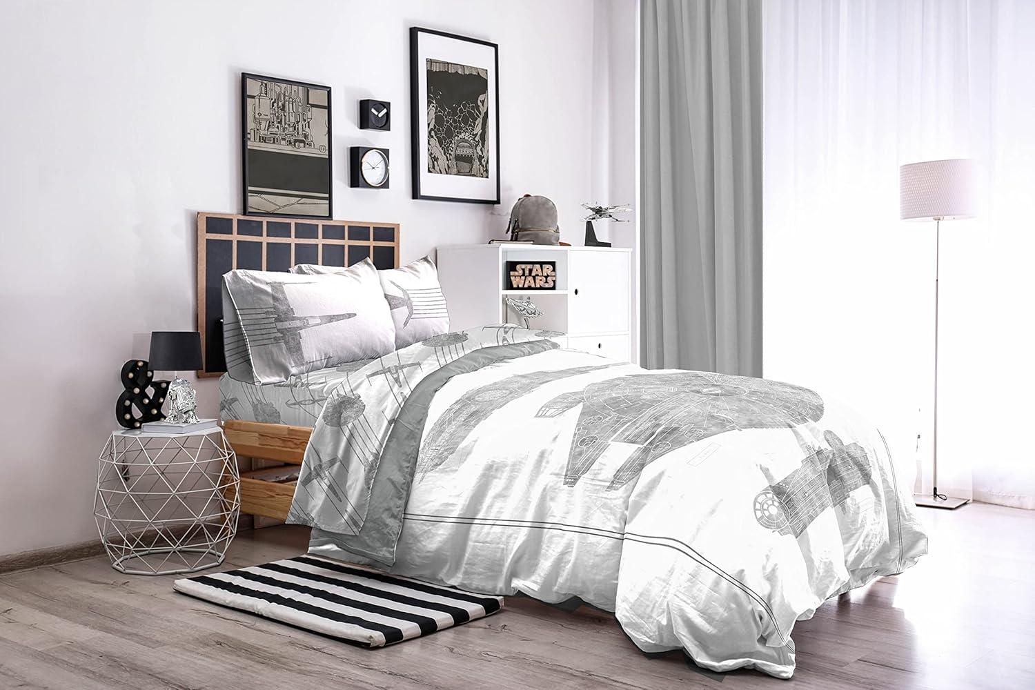 imageJay Franco Bluey amp Bingo Twin Comforter Set 5 Piece Bed Set Includes Sheet Set amp Pillow Covers Super Soft Clouds amp Stars Kids BeddingWhite Star Wars