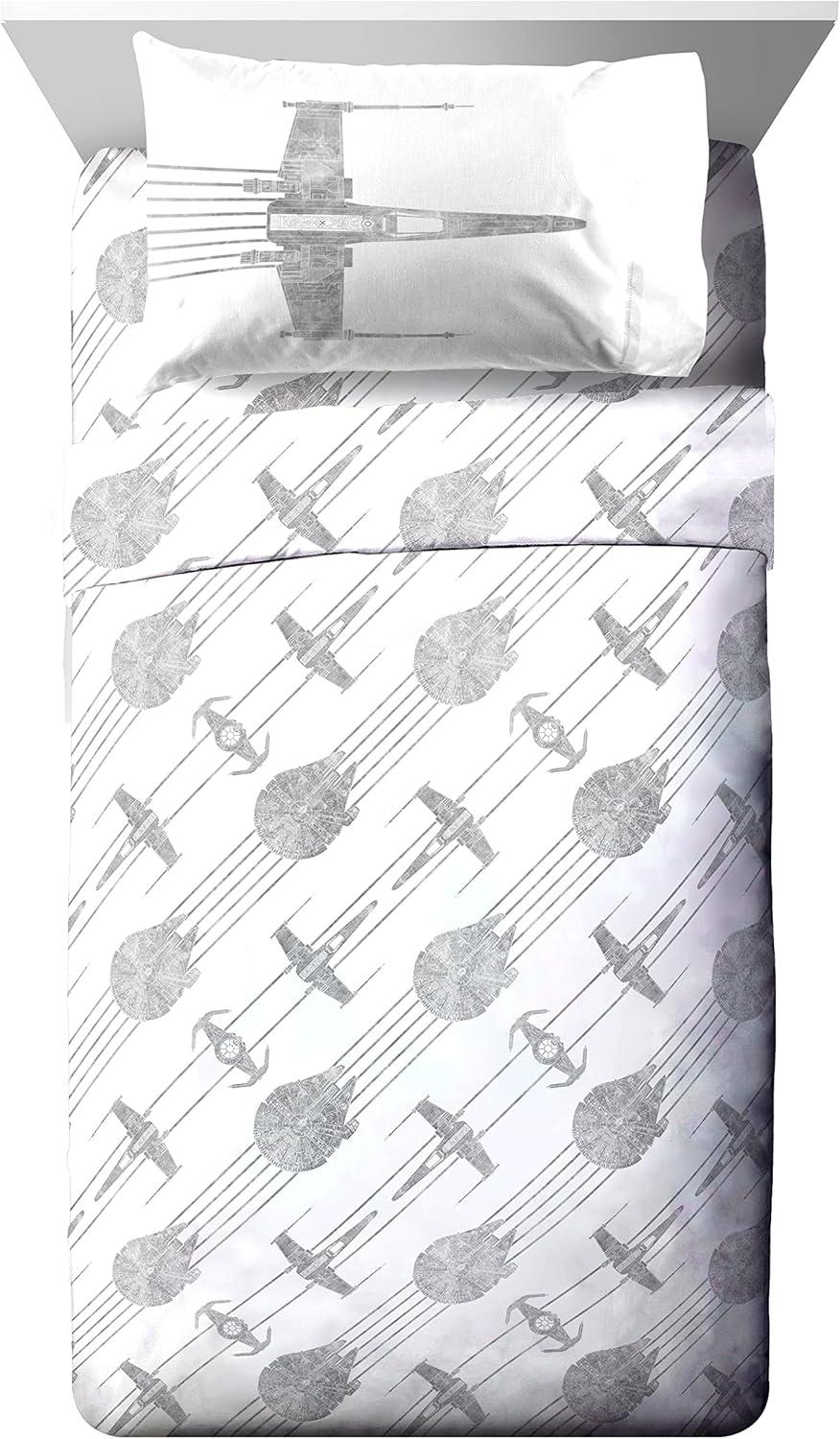 imageJay Franco Bluey amp Bingo Twin Comforter Set 5 Piece Bed Set Includes Sheet Set amp Pillow Covers Super Soft Clouds amp Stars Kids BeddingWhite Star Wars