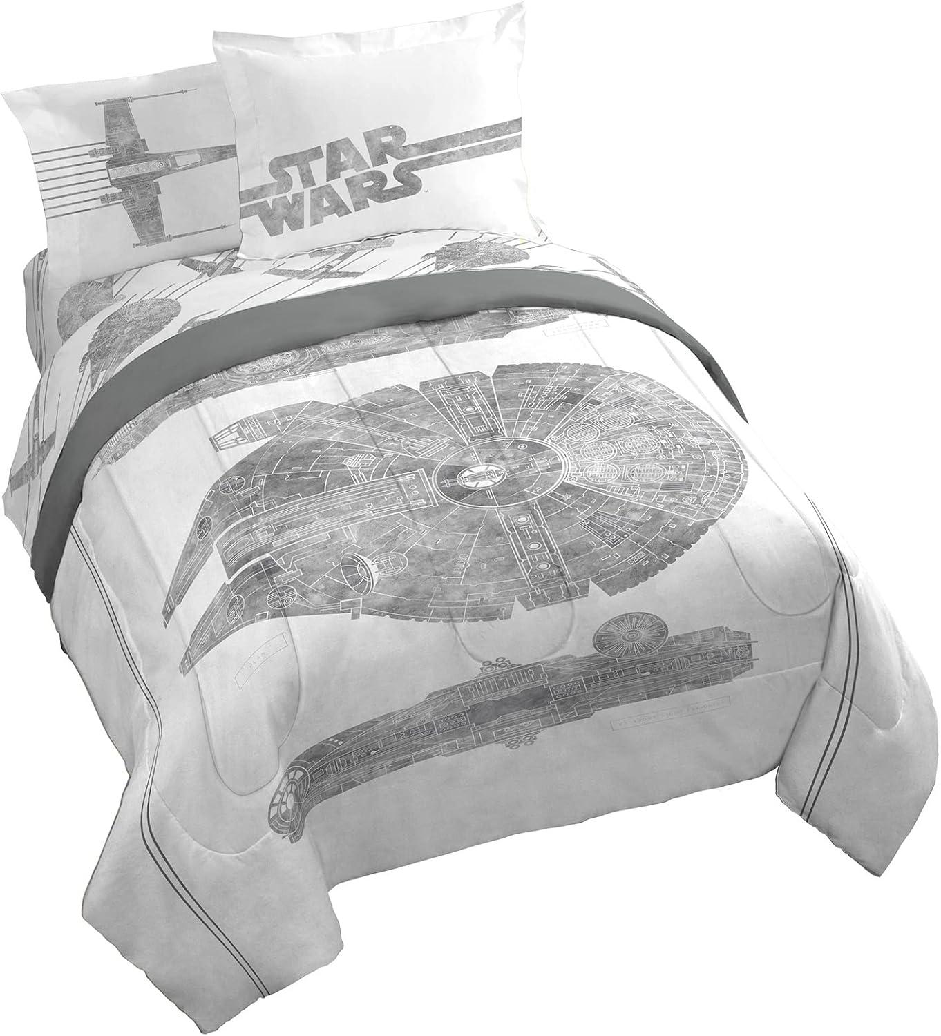 imageJay Franco Bluey amp Bingo Twin Comforter Set 5 Piece Bed Set Includes Sheet Set amp Pillow Covers Super Soft Clouds amp Stars Kids BeddingWhite Star Wars