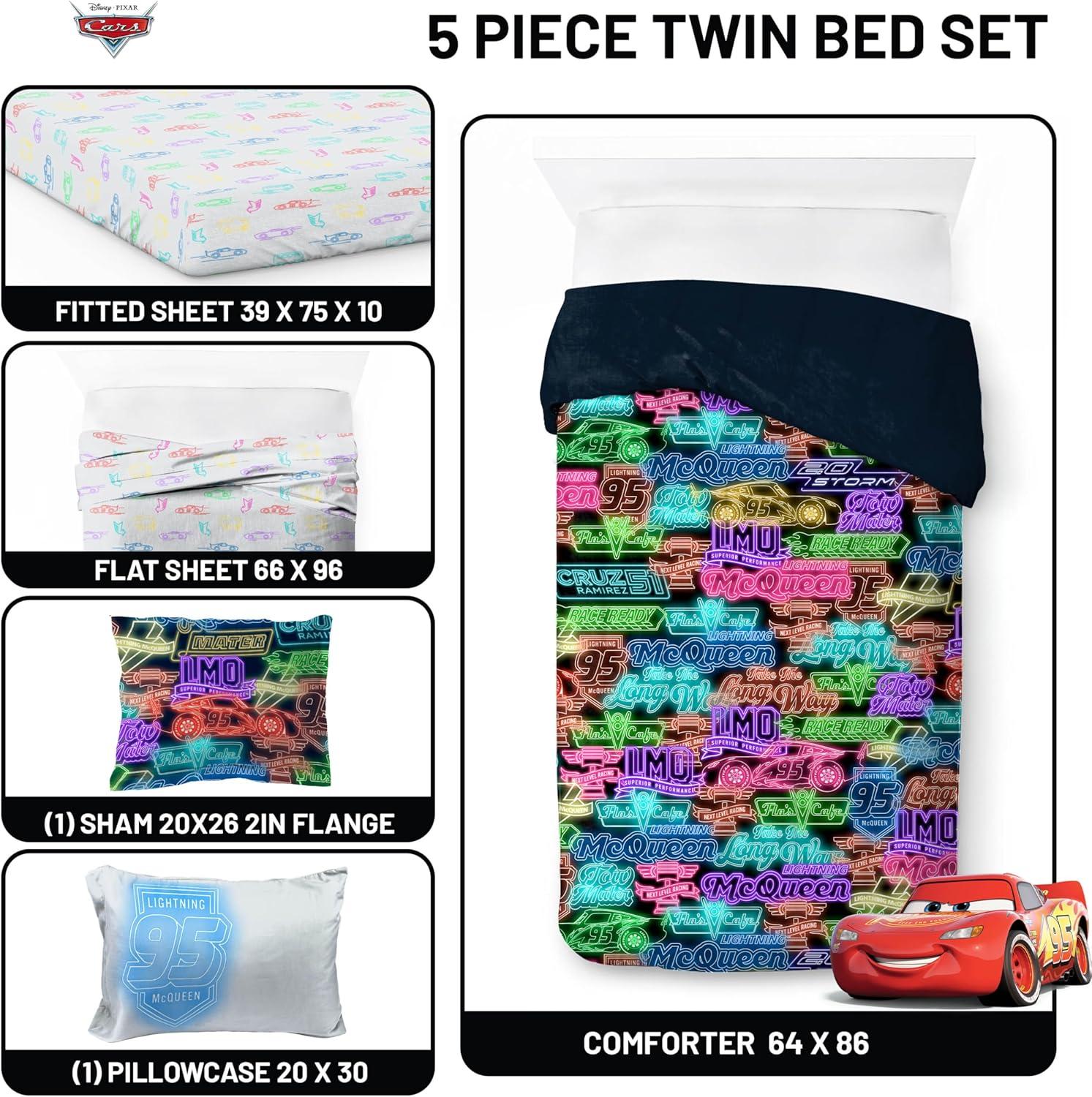 imageJay Franco Kids Comforter Set Includes Sheets and Pillow Covers Soft and Cozy Bed Set for Stylish Room Decor Blue Bluey 5 Piece Twin Size BeddingBlack Cars