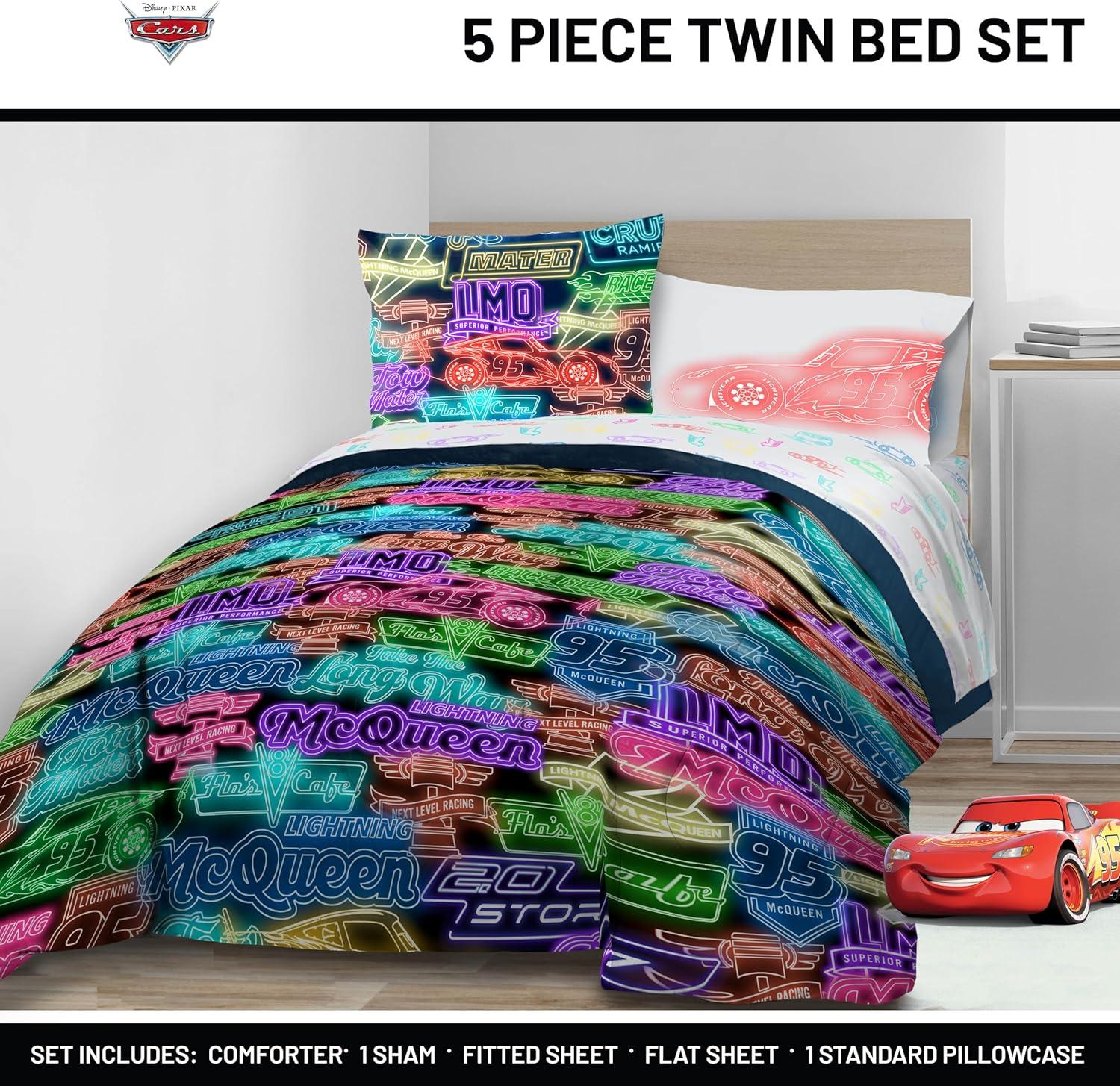 imageJay Franco Kids Comforter Set Includes Sheets and Pillow Covers Soft and Cozy Bed Set for Stylish Room Decor Blue Bluey 5 Piece Twin Size BeddingBlack Cars