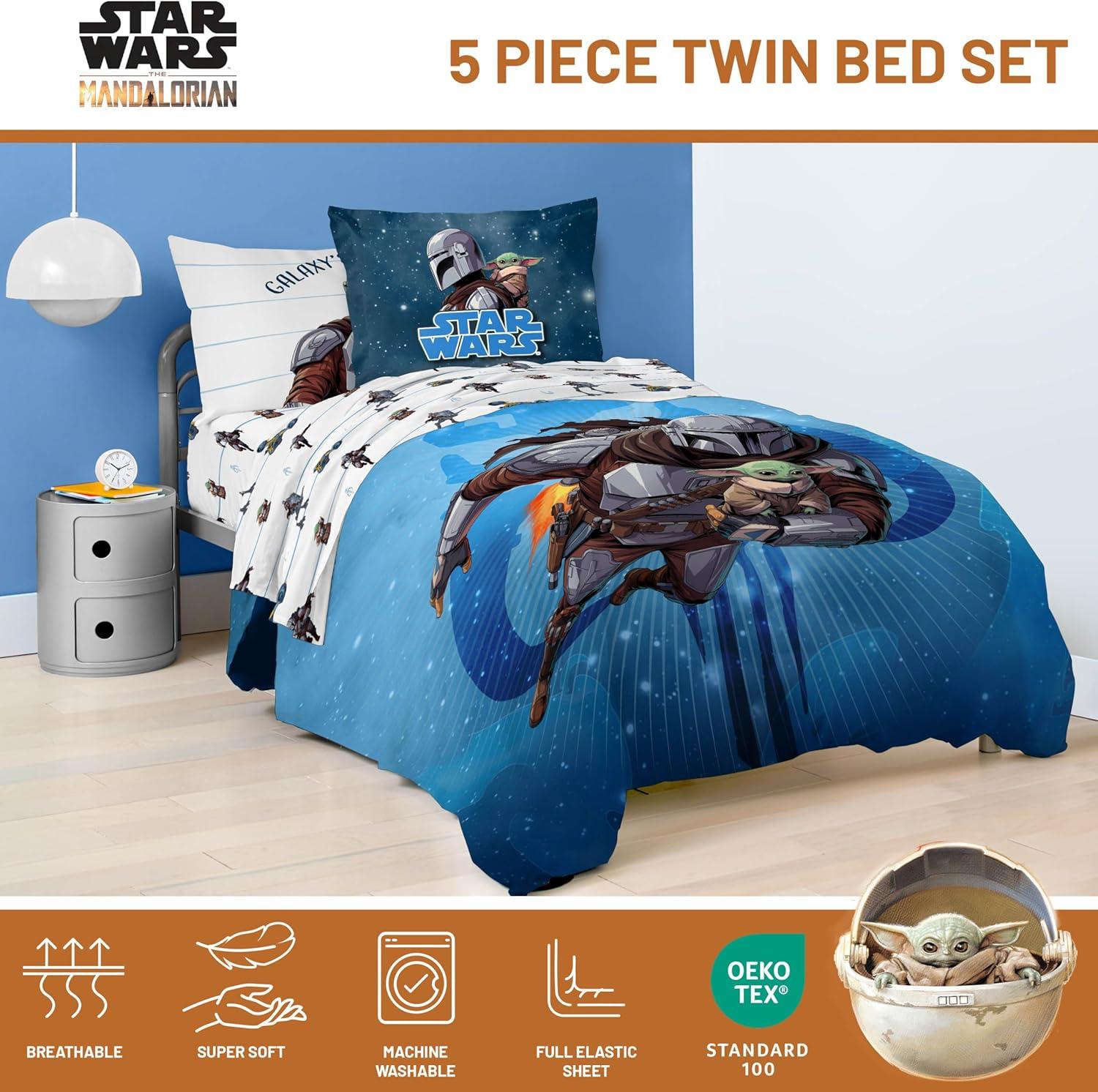 imageJay Franco Kids Comforter Set Includes Sheets and Pillow Covers Soft and Cozy Bed Set for Stylish Room Decor Blue Bluey 5 Piece Twin Size BeddingBlue the Mandalorian