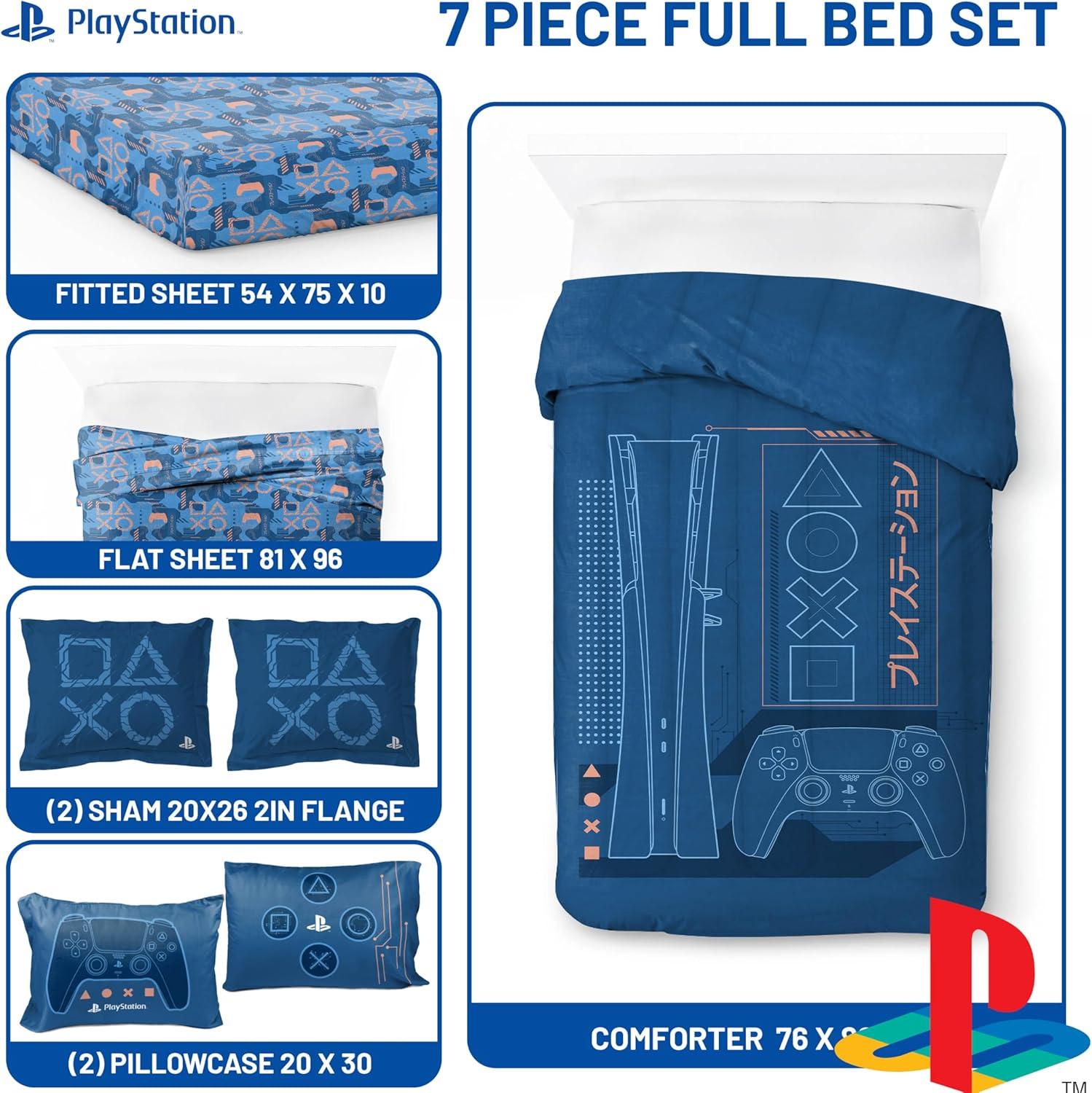 imageJay Franco Kids Comforter Set Includes Sheets and Pillow Covers Soft and Cozy Bed Set for Stylish Room Decor Blue Bluey 5 Piece Twin Size BeddingBlue Playstation