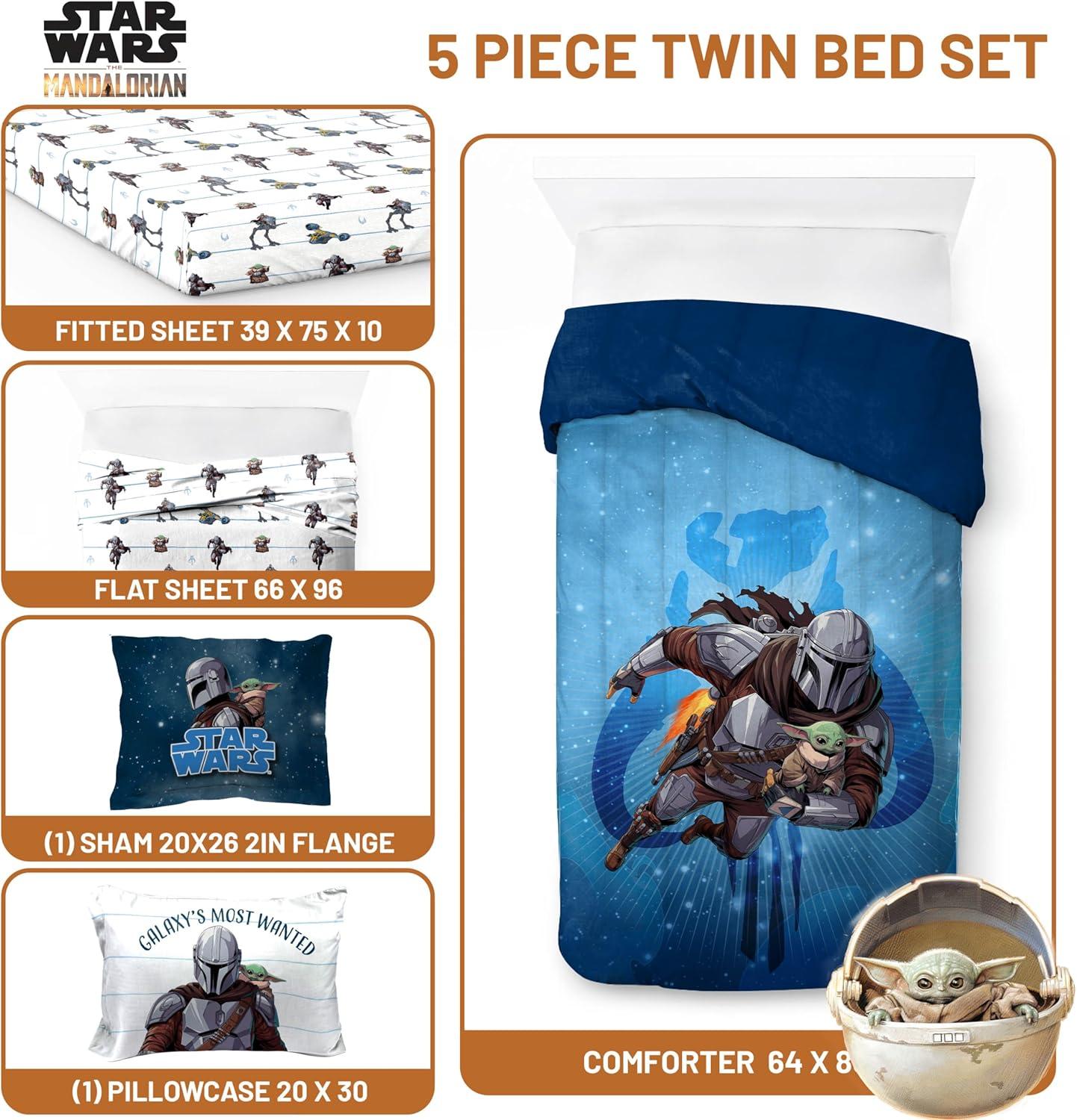 imageJay Franco Kids Comforter Set Includes Sheets and Pillow Covers Soft and Cozy Bed Set for Stylish Room Decor Blue Bluey 5 Piece Twin Size BeddingBlue the Mandalorian