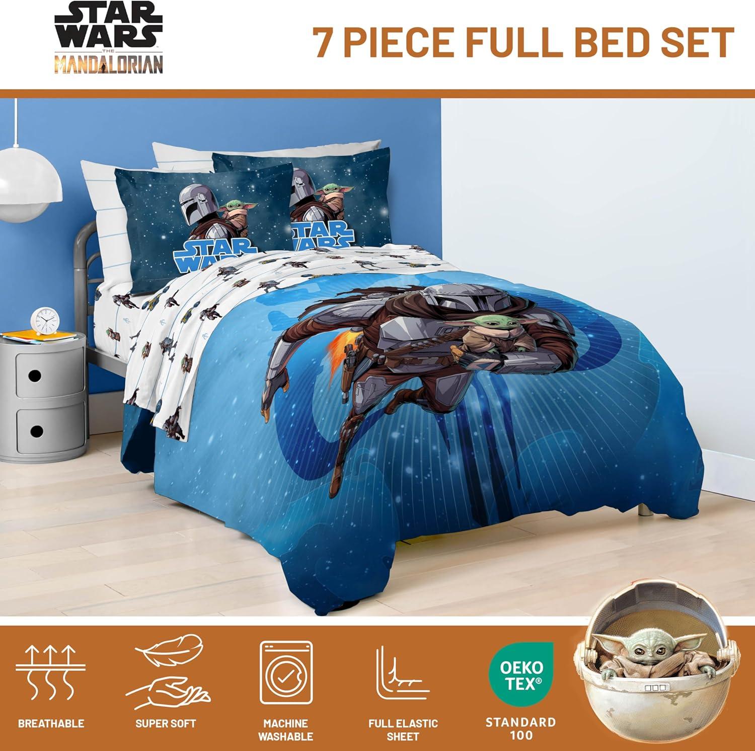 imageJay Franco Kids Comforter Set Includes Sheets and Pillow Covers Soft and Cozy Bed Set for Stylish Room Decor Blue Bluey 5 Piece Twin Size BeddingBlue the Mandalorian
