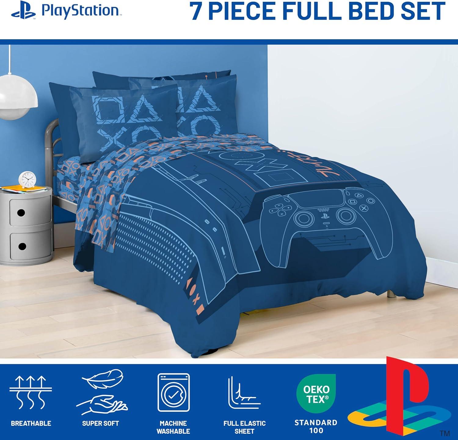 imageJay Franco Kids Comforter Set Includes Sheets and Pillow Covers Soft and Cozy Bed Set for Stylish Room Decor Blue Bluey 5 Piece Twin Size BeddingBlue Playstation