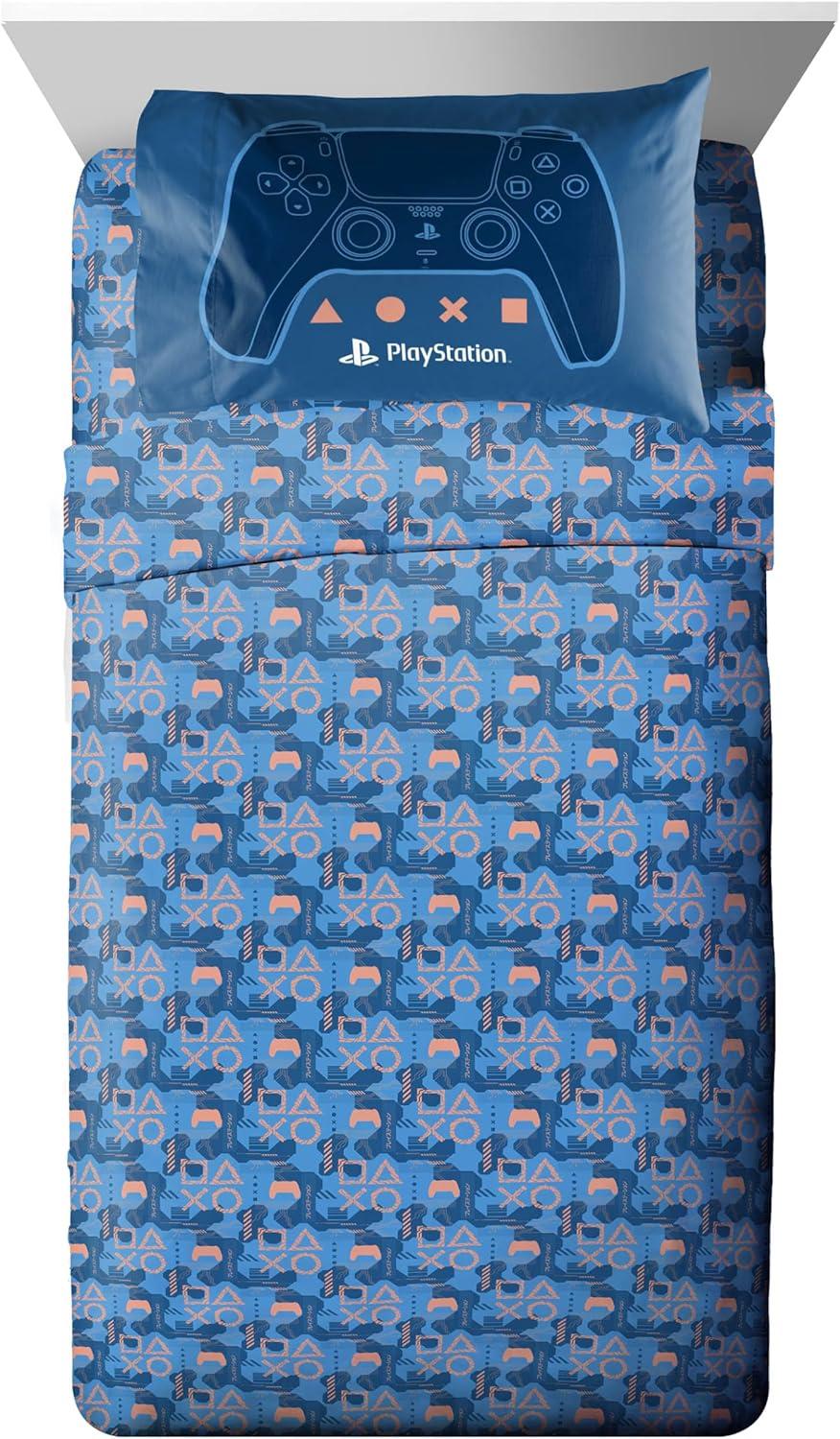 imageJay Franco Kids Comforter Set Includes Sheets and Pillow Covers Soft and Cozy Bed Set for Stylish Room Decor Blue Bluey 5 Piece Twin Size BeddingBlue Playstation
