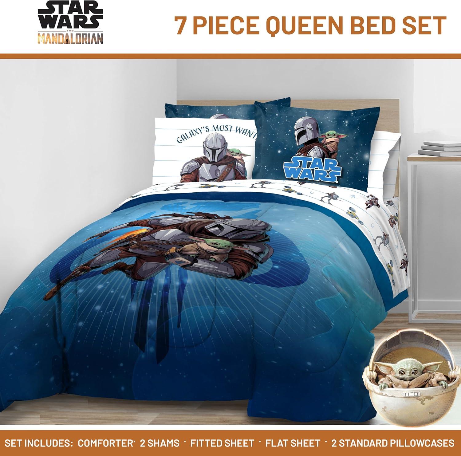 imageJay Franco Kids Comforter Set Includes Sheets and Pillow Covers Soft and Cozy Bed Set for Stylish Room Decor Blue Bluey 5 Piece Twin Size BeddingBlue the Mandalorian