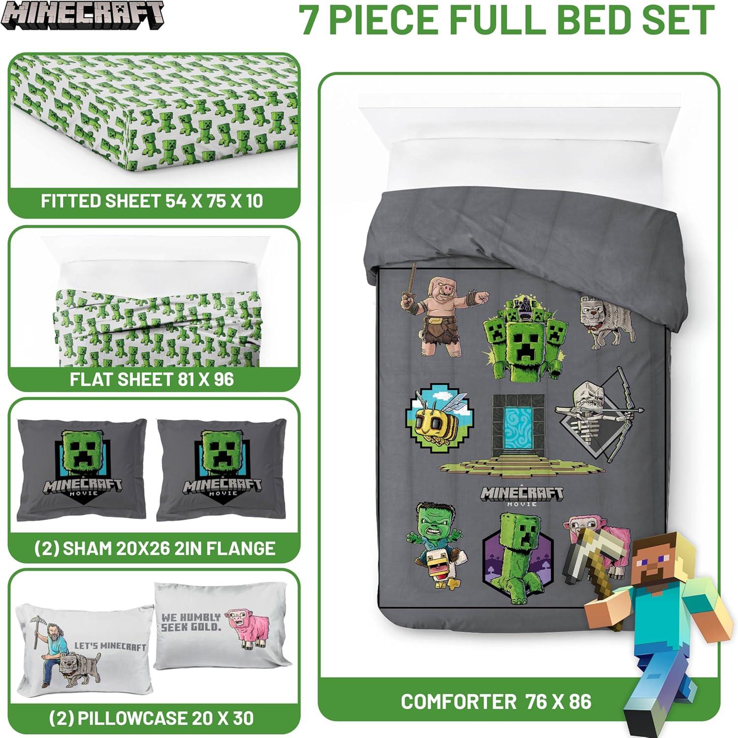 imageJay Franco Kids Comforter Set Includes Sheets and Pillow Covers Soft and Cozy Bed Set for Stylish Room Decor Blue Bluey 5 Piece Twin Size BeddingGrey Minecraft Movie