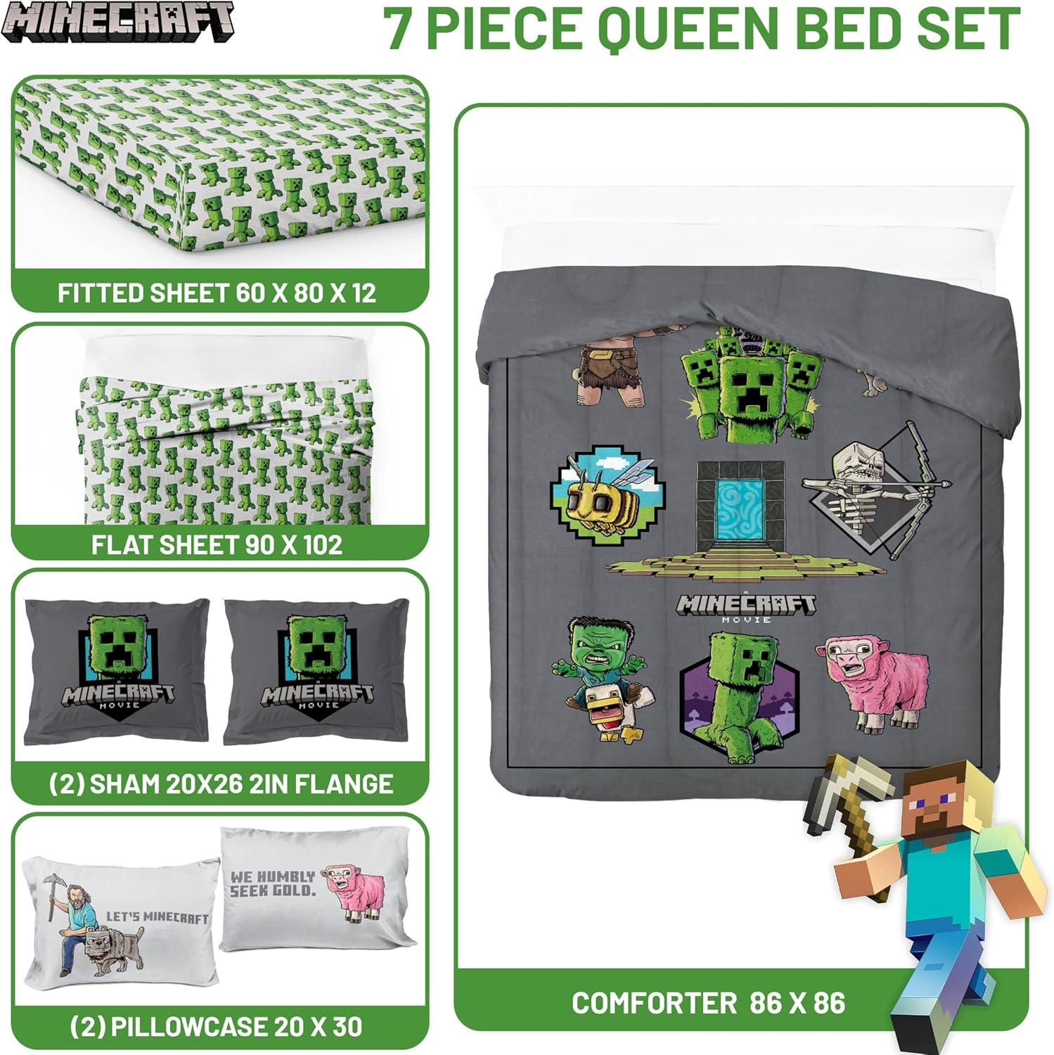 imageJay Franco Kids Comforter Set Includes Sheets and Pillow Covers Soft and Cozy Bed Set for Stylish Room Decor Blue Bluey 5 Piece Twin Size BeddingGrey Minecraft Movie