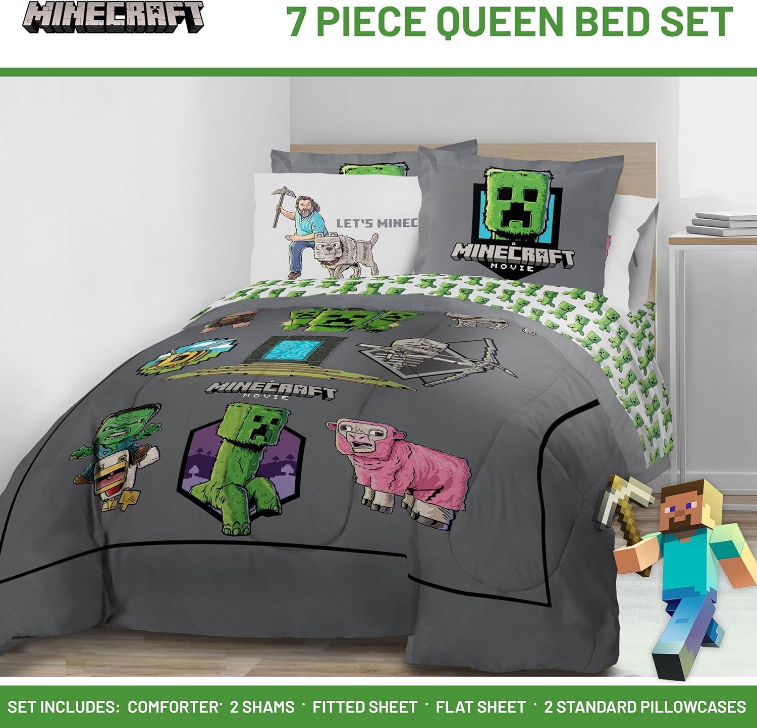 imageJay Franco Kids Comforter Set Includes Sheets and Pillow Covers Soft and Cozy Bed Set for Stylish Room Decor Blue Bluey 5 Piece Twin Size BeddingGrey Minecraft Movie