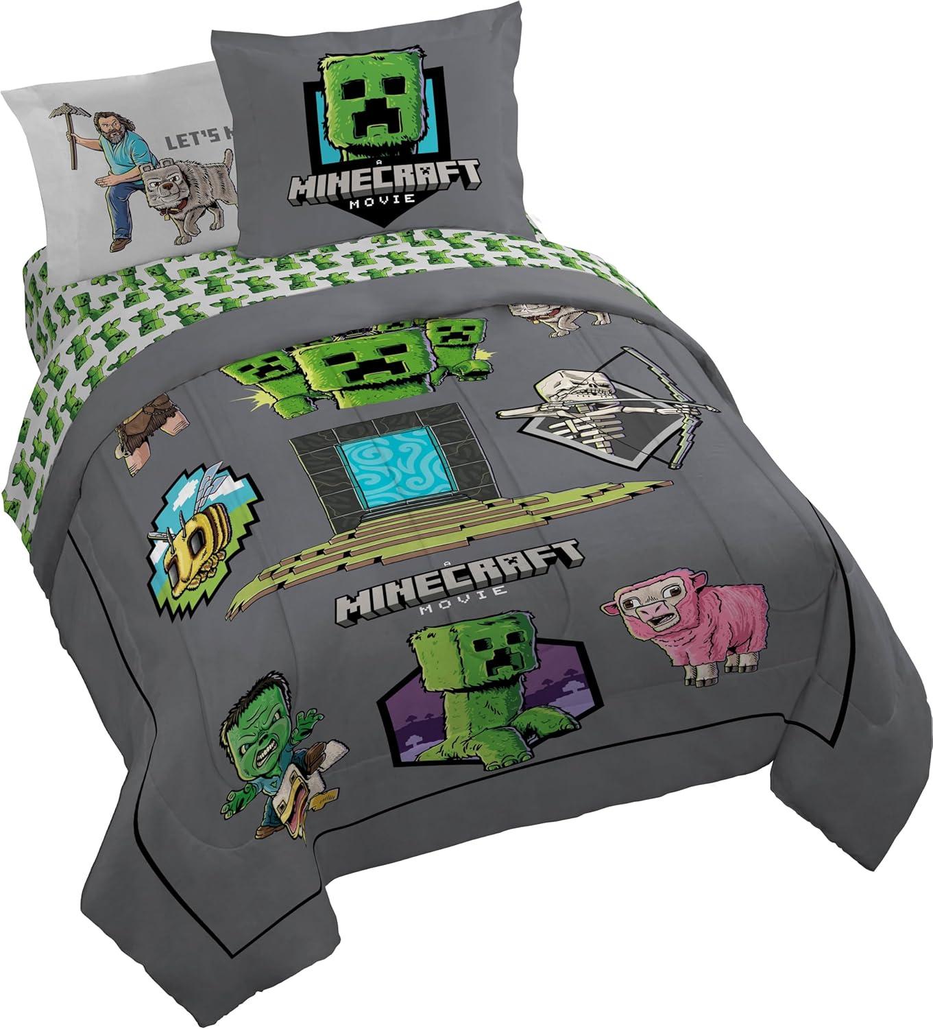 imageJay Franco Kids Comforter Set Includes Sheets and Pillow Covers Soft and Cozy Bed Set for Stylish Room Decor Blue Bluey 5 Piece Twin Size BeddingGrey Minecraft Movie