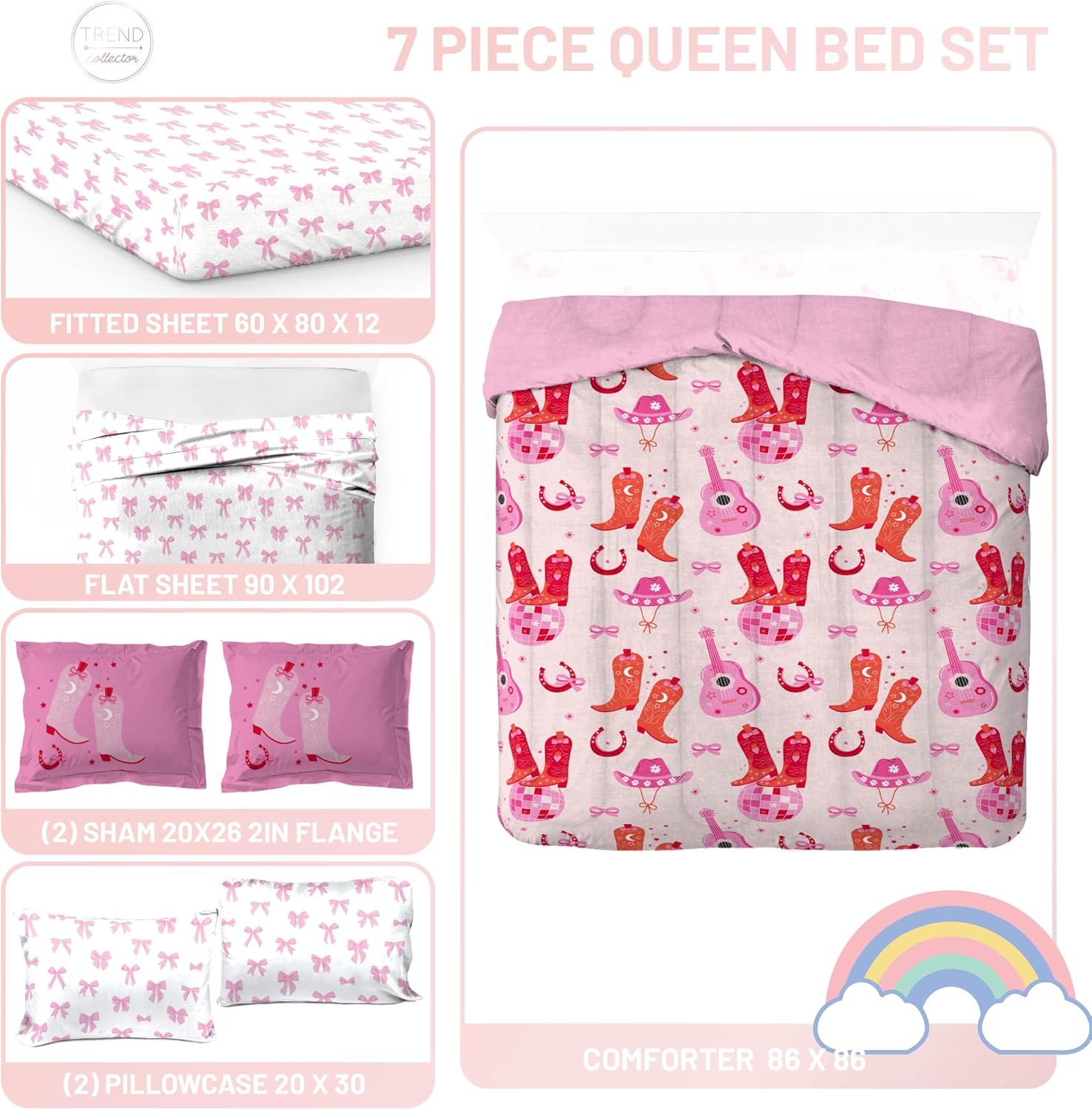 imageJay Franco Kids Comforter Set Includes Sheets and Pillow Covers Soft and Cozy Bed Set for Stylish Room Decor Blue Bluey 5 Piece Twin Size BeddingPink Cowgirl