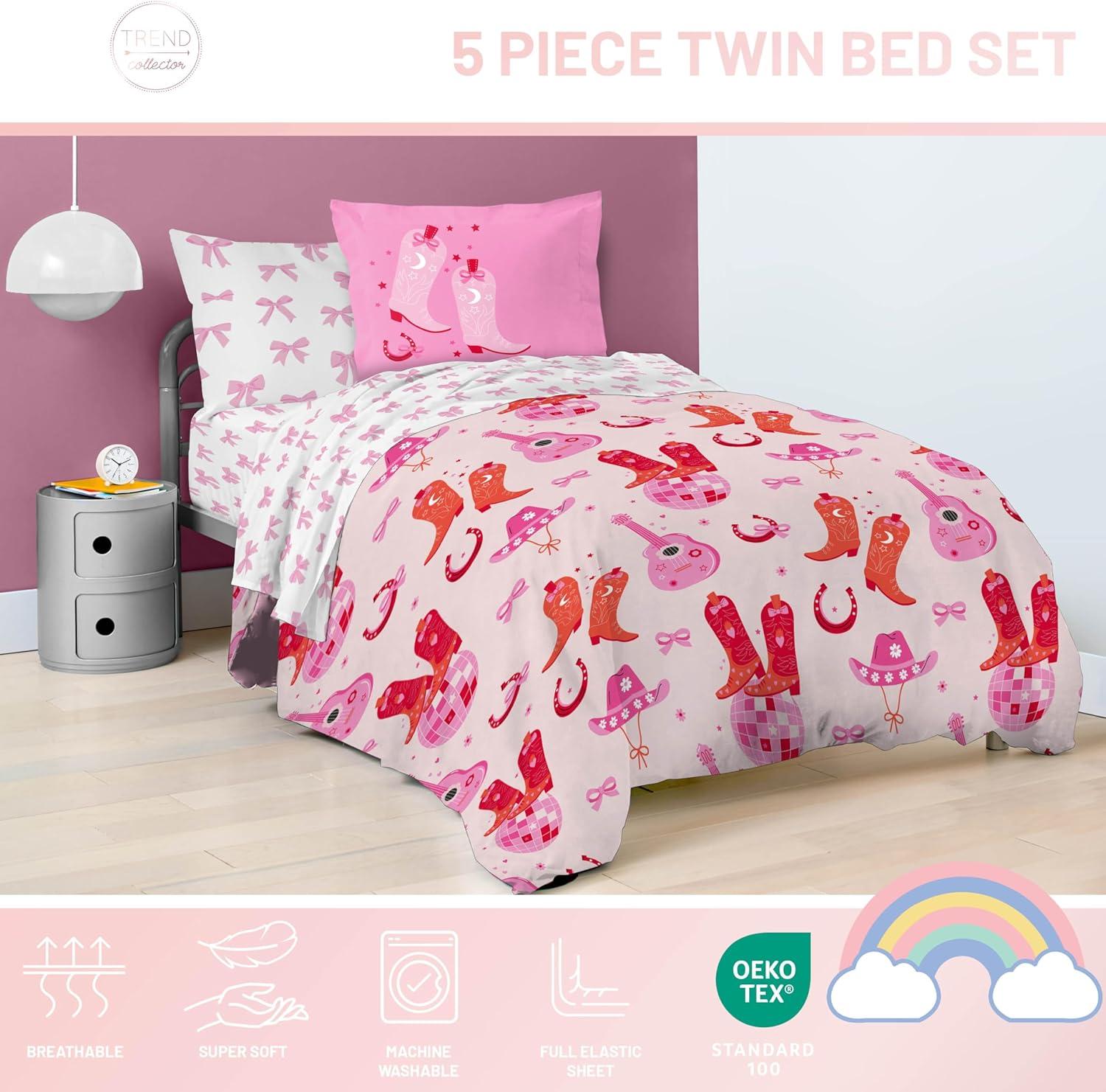 imageJay Franco Kids Comforter Set Includes Sheets and Pillow Covers Soft and Cozy Bed Set for Stylish Room Decor Blue Bluey 5 Piece Twin Size BeddingPink Cowgirl
