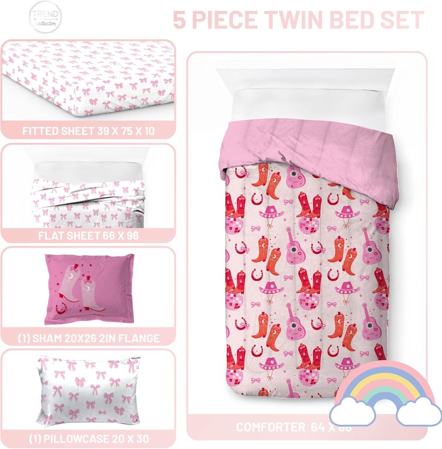 imageJay Franco Kids Comforter Set Includes Sheets and Pillow Covers Soft and Cozy Bed Set for Stylish Room Decor Blue Bluey 5 Piece Twin Size BeddingPink Cowgirl