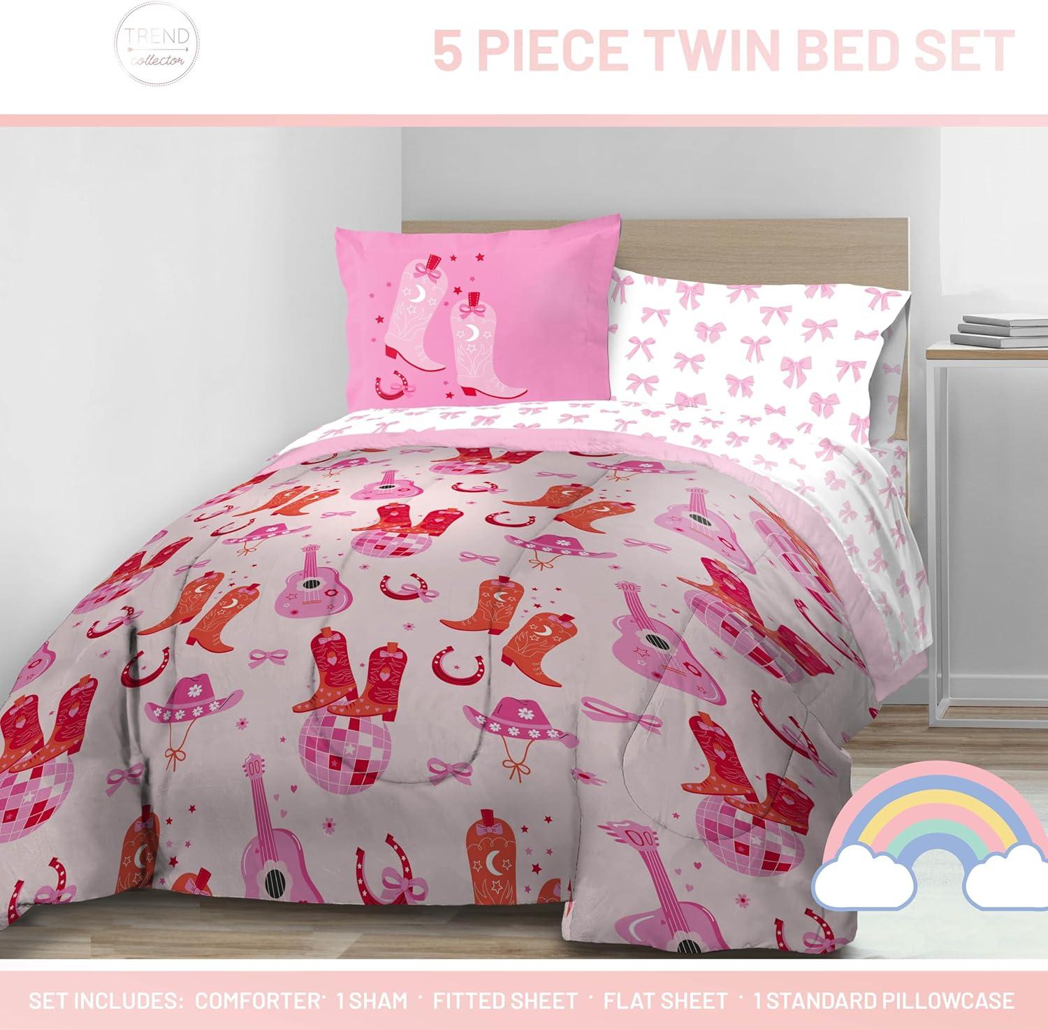 imageJay Franco Kids Comforter Set Includes Sheets and Pillow Covers Soft and Cozy Bed Set for Stylish Room Decor Blue Bluey 5 Piece Twin Size BeddingPink Cowgirl