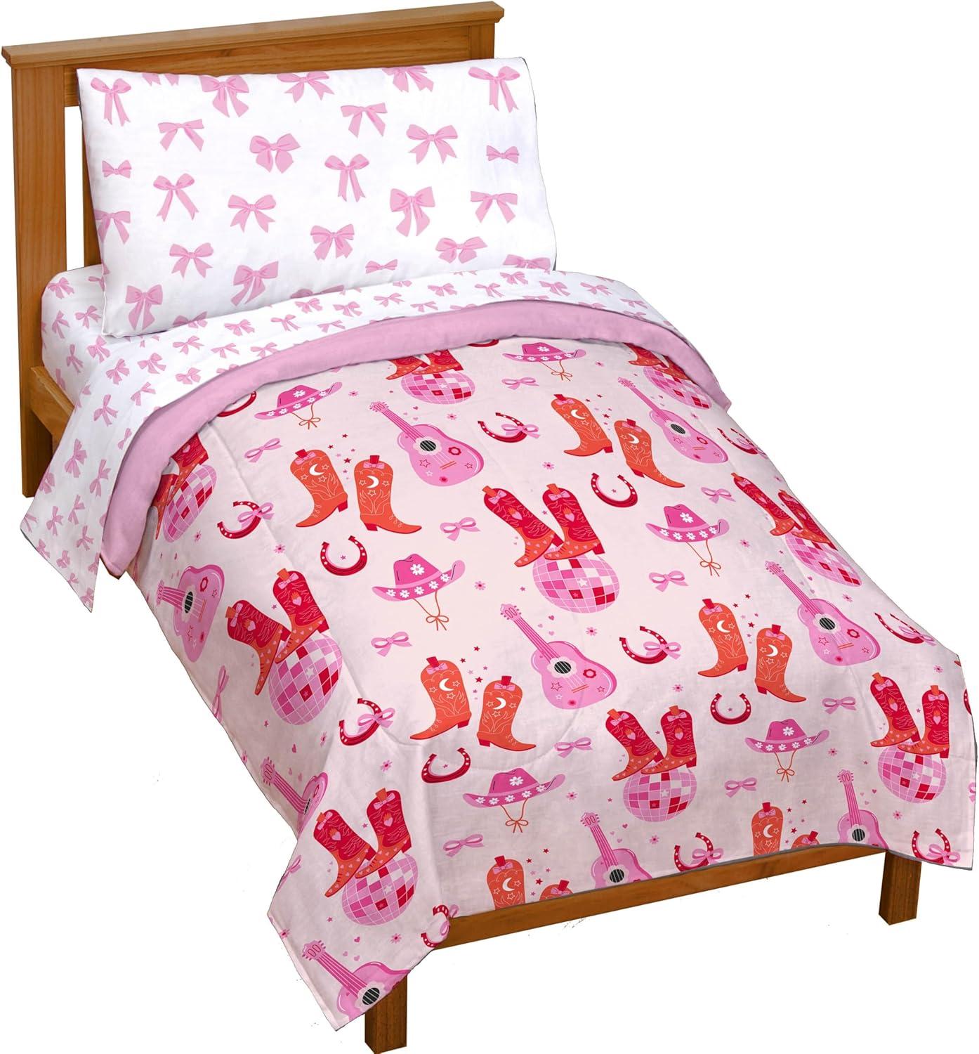imageJay Franco Kids Comforter Set Includes Sheets and Pillow Covers Soft and Cozy Bed Set for Stylish Room Decor Blue Bluey 5 Piece Twin Size BeddingPink Cowgirl