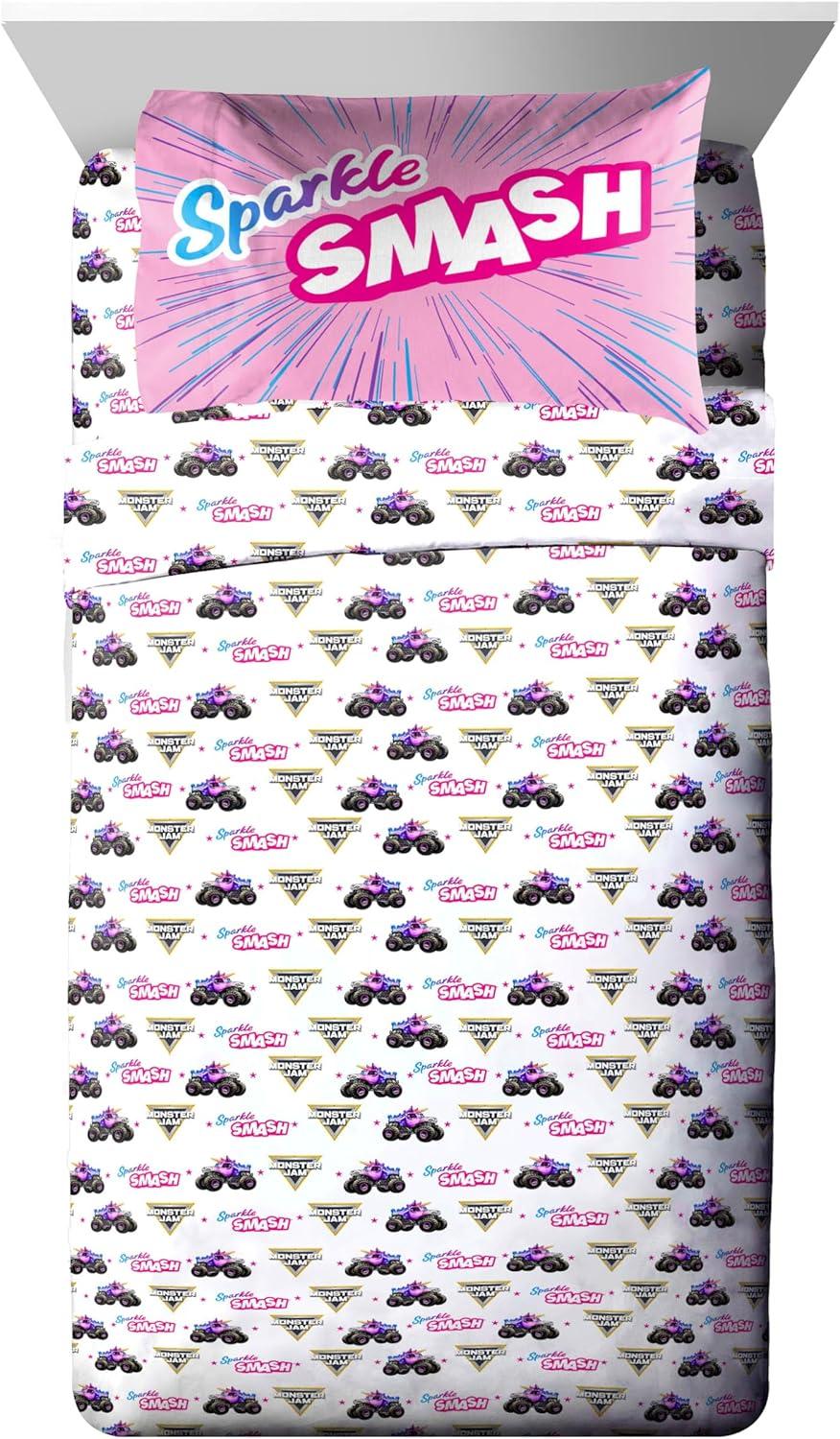 imageJay Franco Kids Comforter Set Includes Sheets and Pillow Covers Soft and Cozy Bed Set for Stylish Room Decor Blue Bluey 5 Piece Twin Size BeddingPink Monster Jam