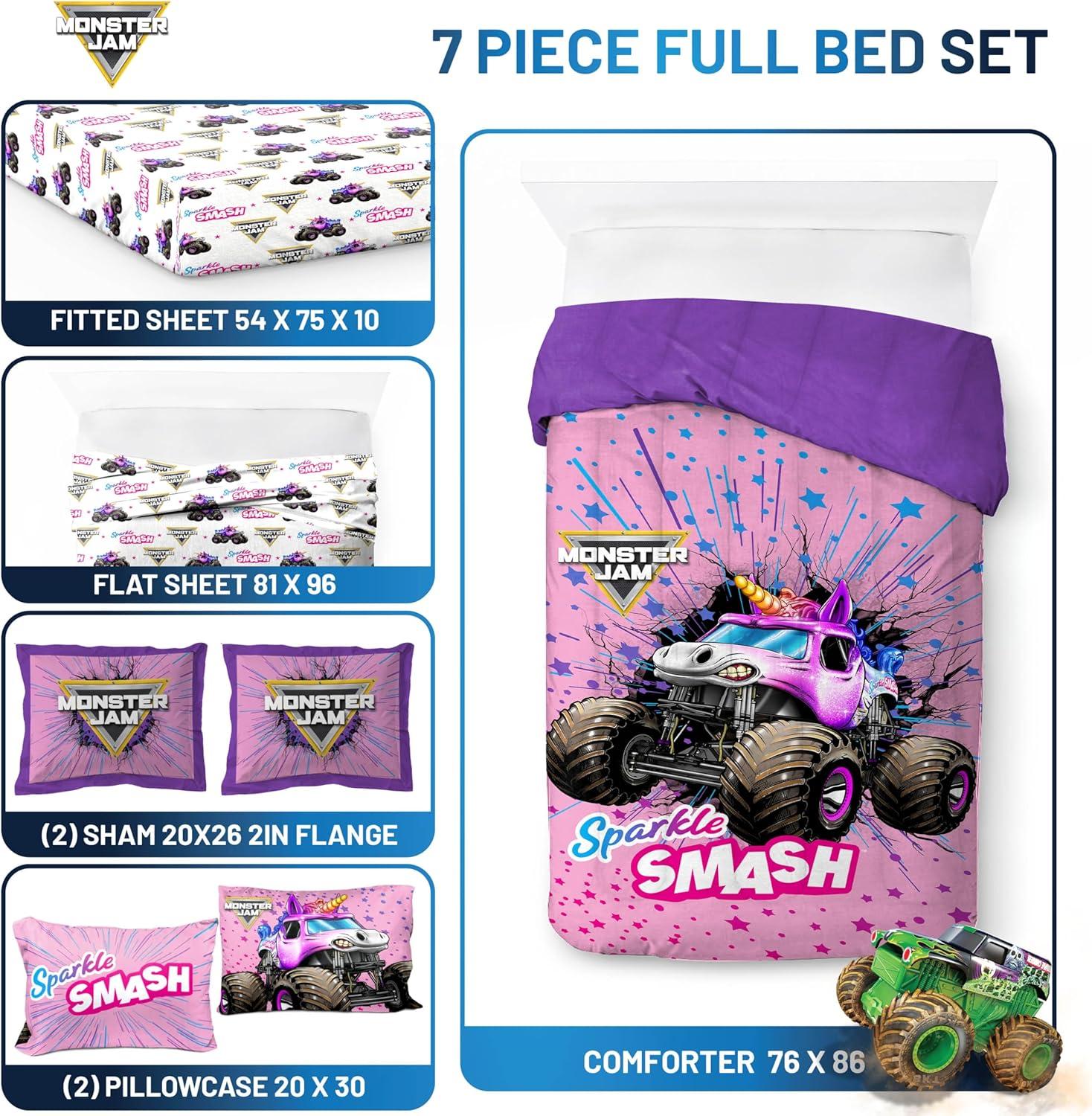 imageJay Franco Kids Comforter Set Includes Sheets and Pillow Covers Soft and Cozy Bed Set for Stylish Room Decor Blue Bluey 5 Piece Twin Size BeddingPink Monster Jam