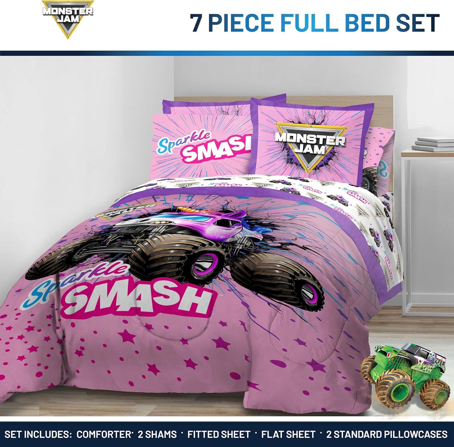 imageJay Franco Kids Comforter Set Includes Sheets and Pillow Covers Soft and Cozy Bed Set for Stylish Room Decor Blue Bluey 5 Piece Twin Size BeddingPink Monster Jam