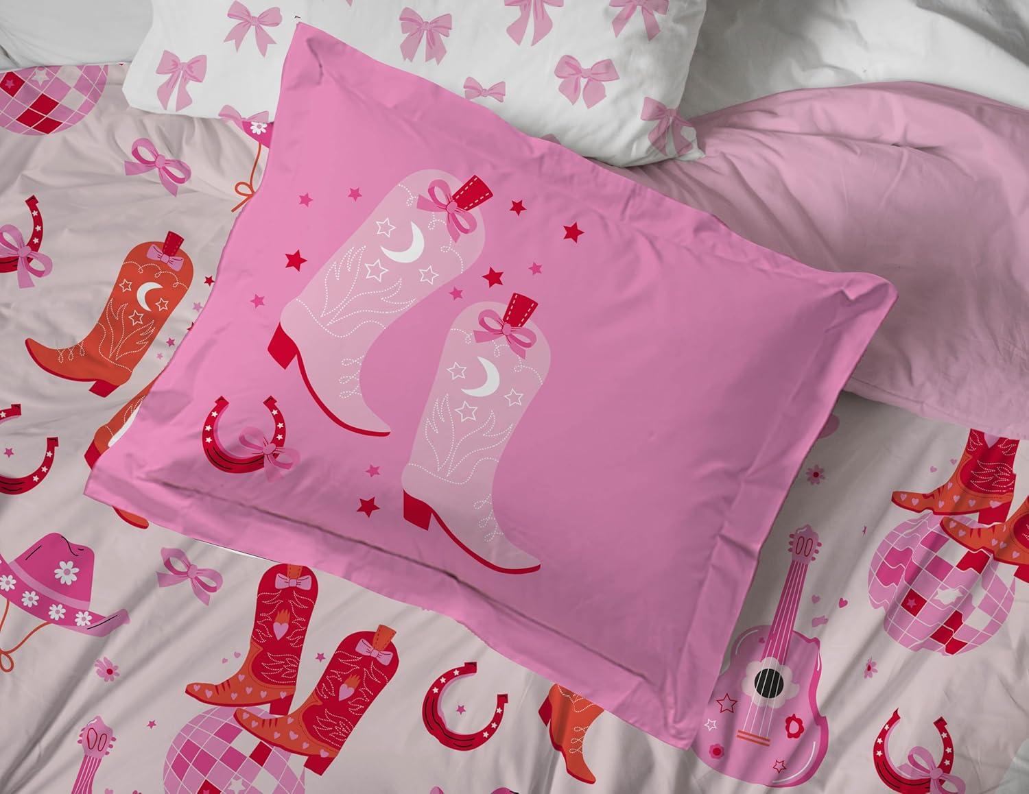 imageJay Franco Kids Comforter Set Includes Sheets and Pillow Covers Soft and Cozy Bed Set for Stylish Room Decor Blue Bluey 5 Piece Twin Size BeddingPink Cowgirl