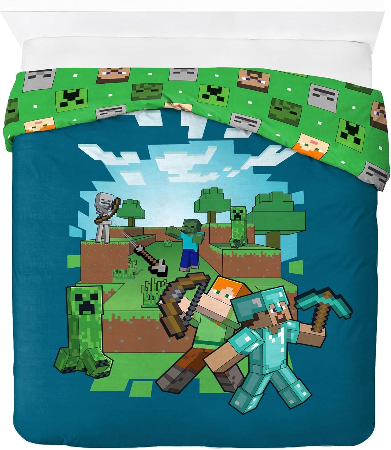 imageJay Franco Kids Duvet Cover Set 3 Piece Super Soft Bedding with Sham Pillowcase Cover ONLY Comforter Not Included Multi Bluey QueenBlue Minecraft