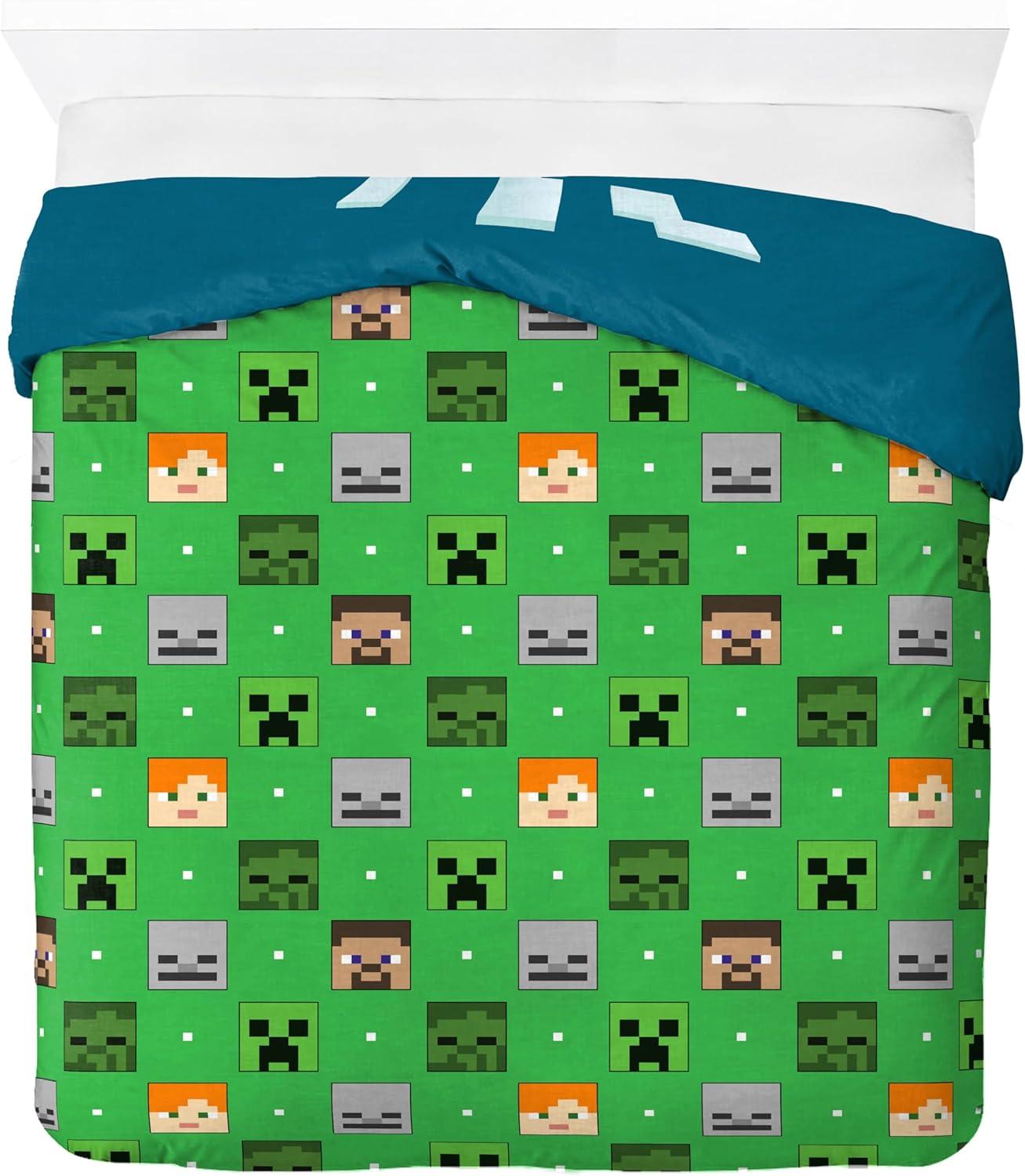 imageJay Franco Kids Duvet Cover Set 3 Piece Super Soft Bedding with Sham Pillowcase Cover ONLY Comforter Not Included Multi Bluey QueenBlue Minecraft