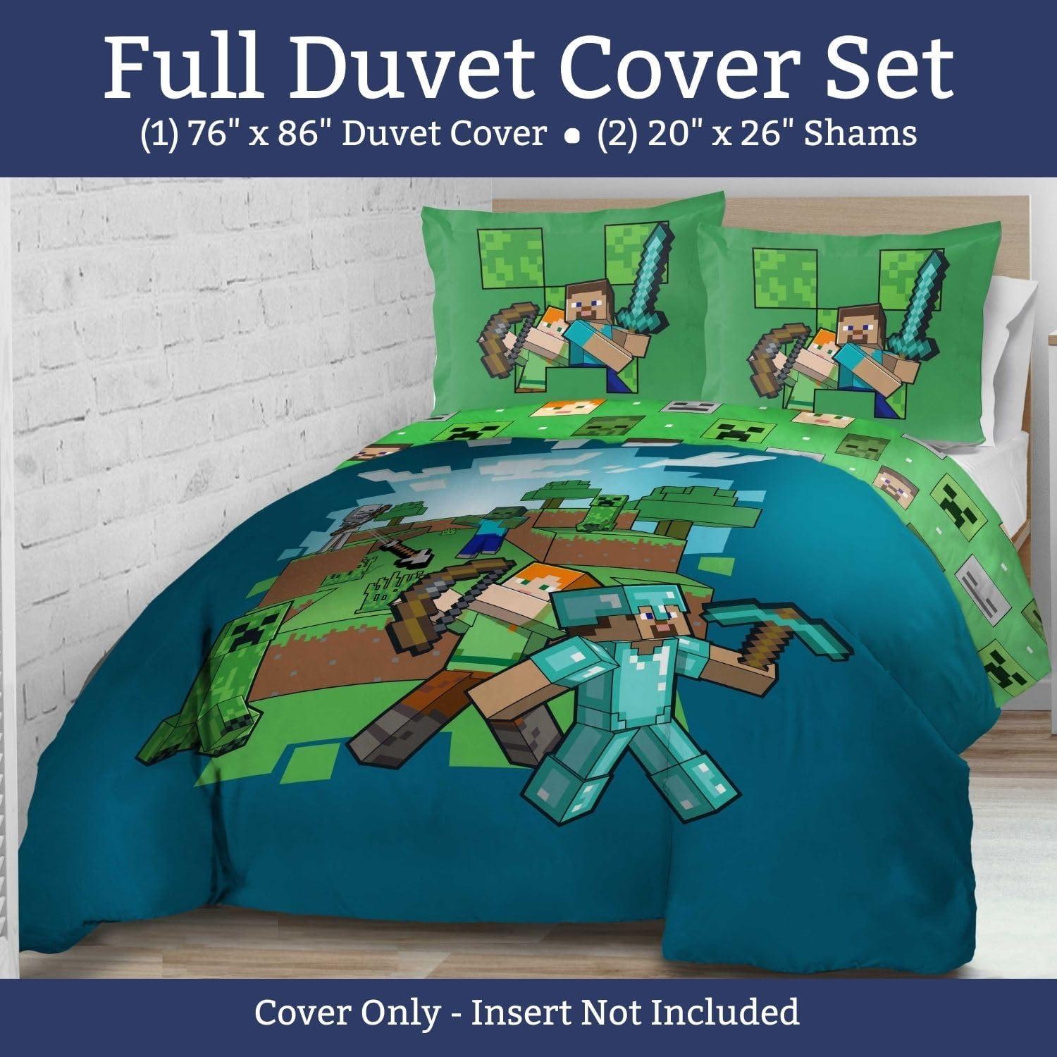 imageJay Franco Kids Duvet Cover Set 3 Piece Super Soft Bedding with Sham Pillowcase Cover ONLY Comforter Not Included Multi Bluey QueenBlue Minecraft