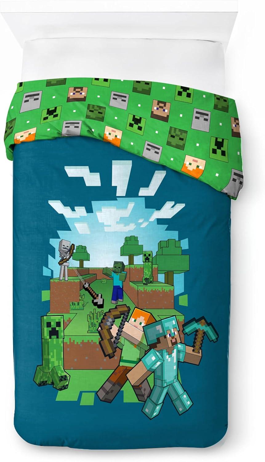 imageJay Franco Kids Duvet Cover Set 3 Piece Super Soft Bedding with Sham Pillowcase Cover ONLY Comforter Not Included Multi Bluey QueenBlue Minecraft