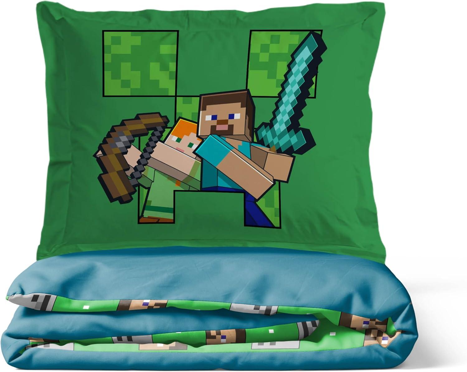 imageJay Franco Kids Duvet Cover Set 3 Piece Super Soft Bedding with Sham Pillowcase Cover ONLY Comforter Not Included Multi Bluey QueenBlue Minecraft