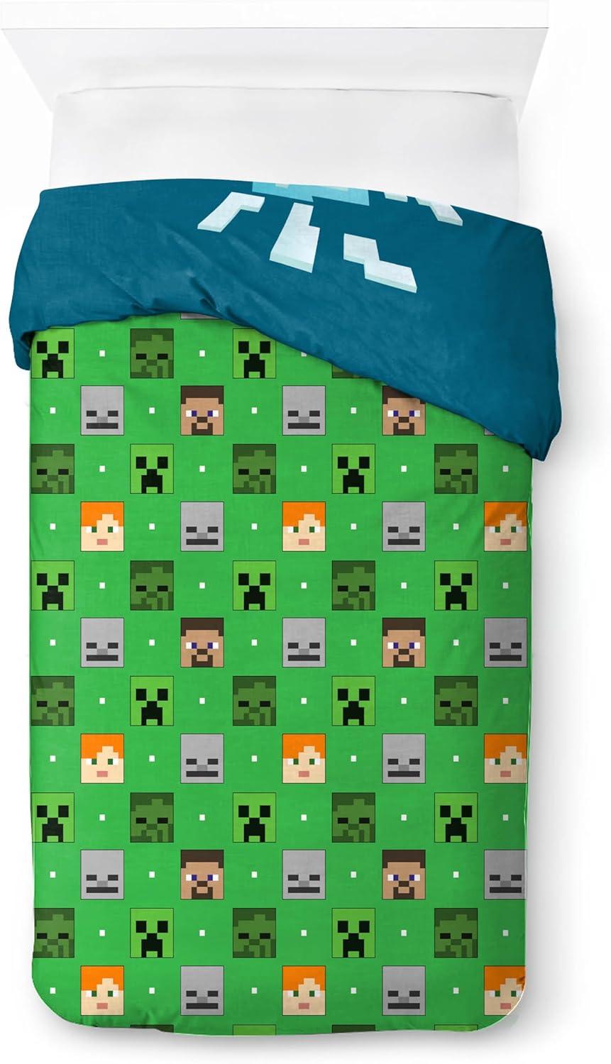 imageJay Franco Kids Duvet Cover Set 3 Piece Super Soft Bedding with Sham Pillowcase Cover ONLY Comforter Not Included Multi Bluey QueenBlue Minecraft
