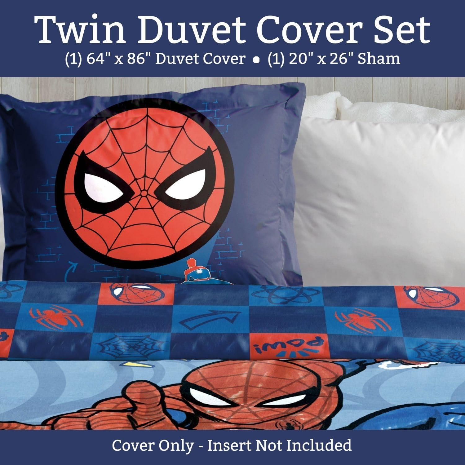 imageJay Franco Kids Duvet Cover Set 3 Piece Super Soft Bedding with Sham Pillowcase Cover ONLY Comforter Not Included Multi Bluey QueenBlue Spiderman