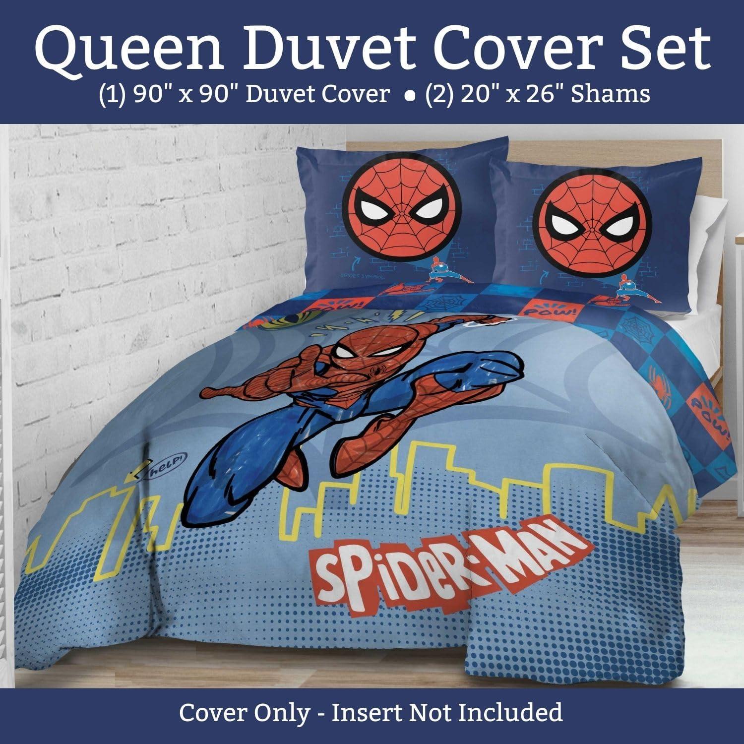 imageJay Franco Kids Duvet Cover Set 3 Piece Super Soft Bedding with Sham Pillowcase Cover ONLY Comforter Not Included Multi Bluey QueenBlue Spiderman