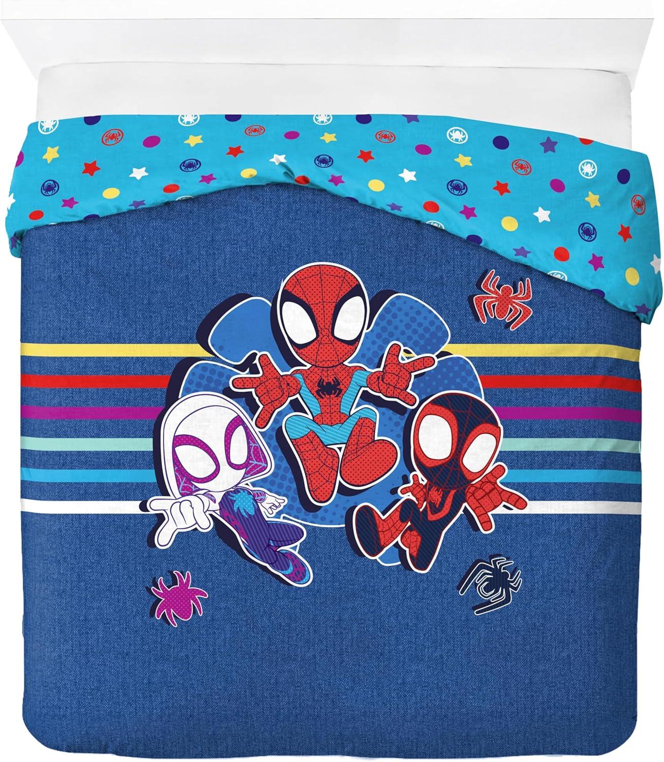imageJay Franco Kids Duvet Cover Set 3 Piece Super Soft Bedding with Sham Pillowcase Cover ONLY Comforter Not Included Multi Bluey QueenBlue Spidey Friends