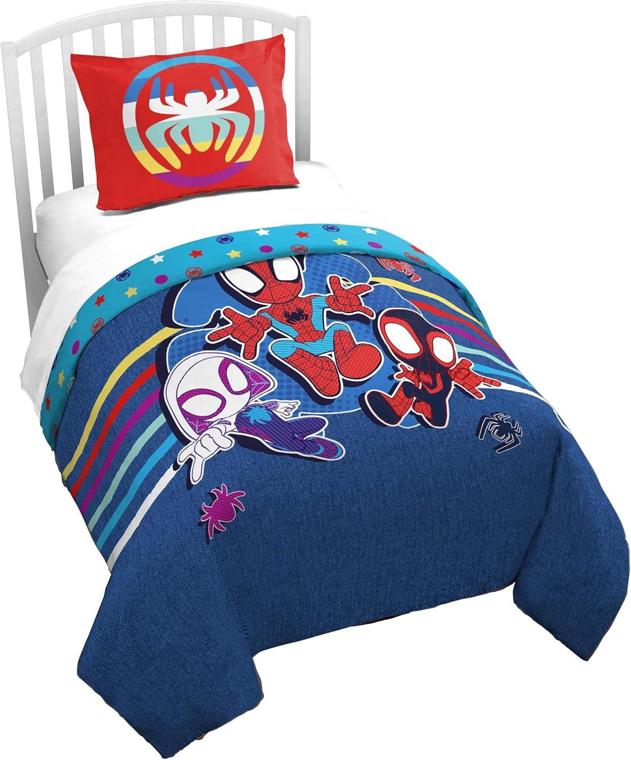 imageJay Franco Kids Duvet Cover Set 3 Piece Super Soft Bedding with Sham Pillowcase Cover ONLY Comforter Not Included Multi Bluey QueenBlue Spidey Friends