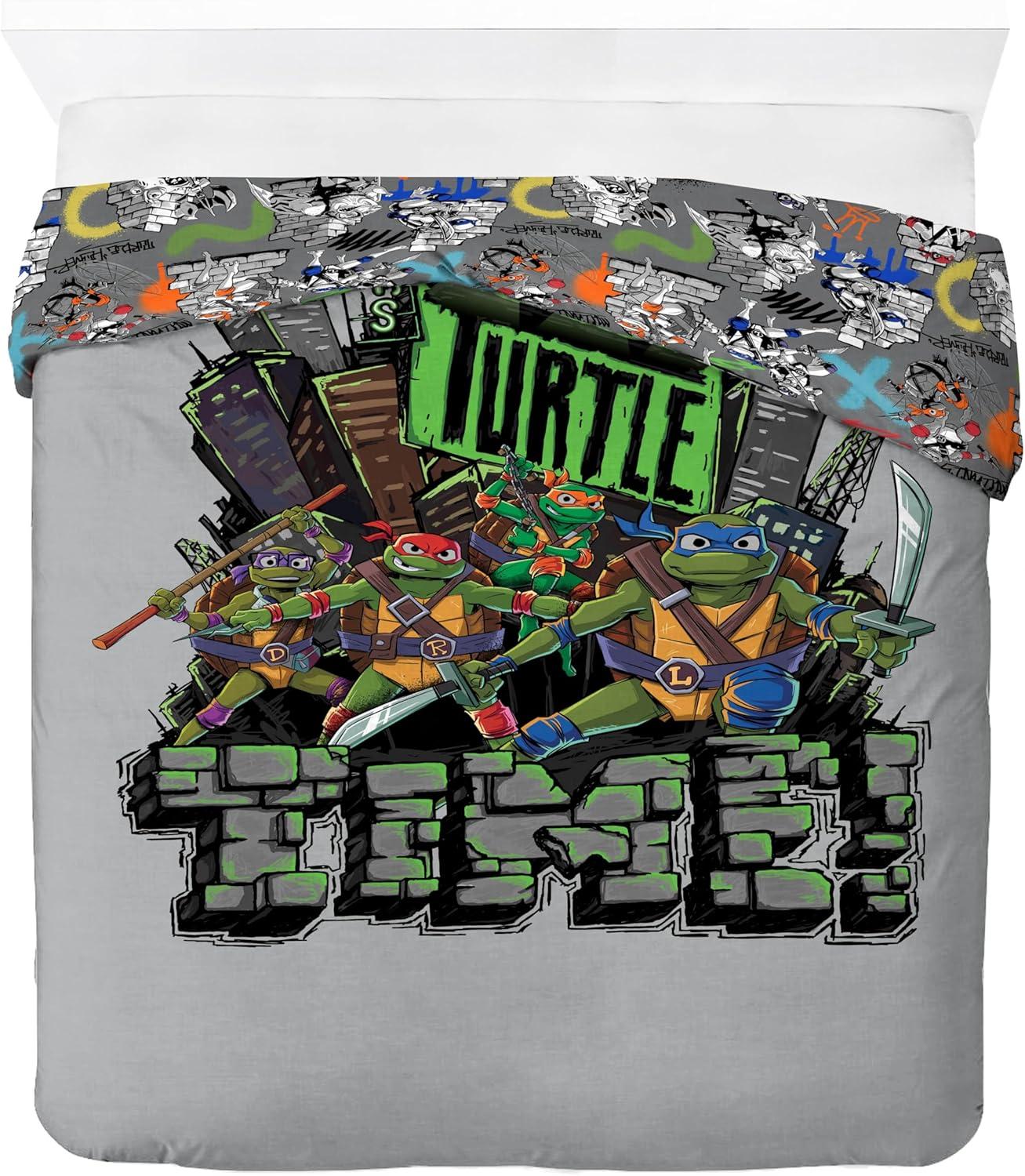 imageJay Franco Kids Duvet Cover Set 3 Piece Super Soft Bedding with Sham Pillowcase Cover ONLY Comforter Not Included Multi Bluey QueenGrey Teenage Mutant Ninja Turtles