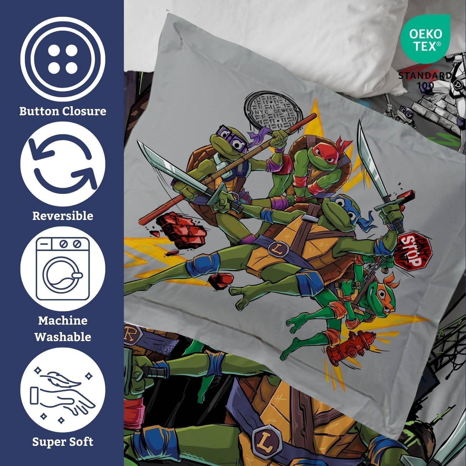 imageJay Franco Kids Duvet Cover Set 3 Piece Super Soft Bedding with Sham Pillowcase Cover ONLY Comforter Not Included Multi Bluey QueenGrey Teenage Mutant Ninja Turtles