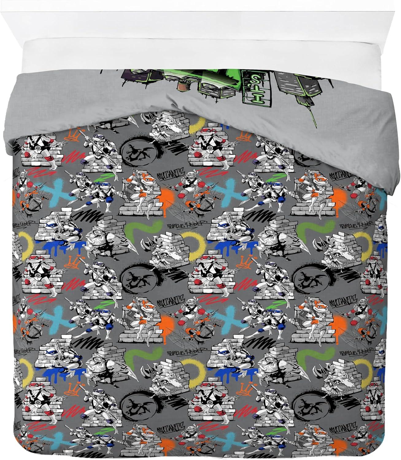 imageJay Franco Kids Duvet Cover Set 3 Piece Super Soft Bedding with Sham Pillowcase Cover ONLY Comforter Not Included Multi Bluey QueenGrey Teenage Mutant Ninja Turtles